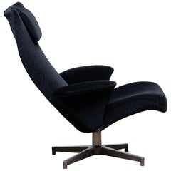 1960s, Black Velvet Contourett Ronto Swivel Chair by Alf Svenson for DUX, Sweden