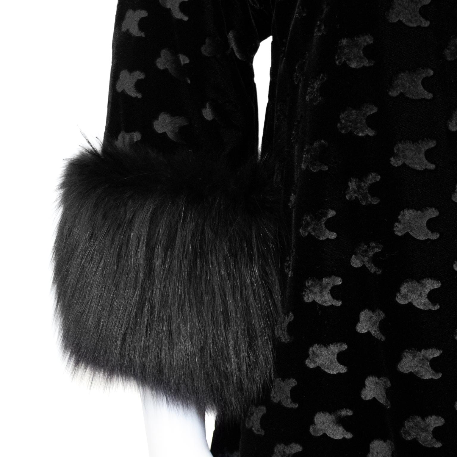 Women's or Men's 1960’s Black Velvet Evening Coat with Fox Cuffs For Sale
