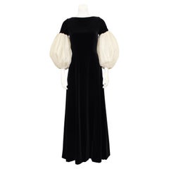 1960's Black Velvet Gown with Cream Puff Sleeves