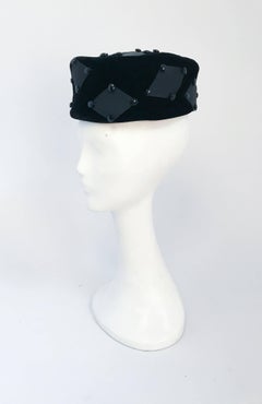 1960's Black Velvet Hat with Rectangular Accents