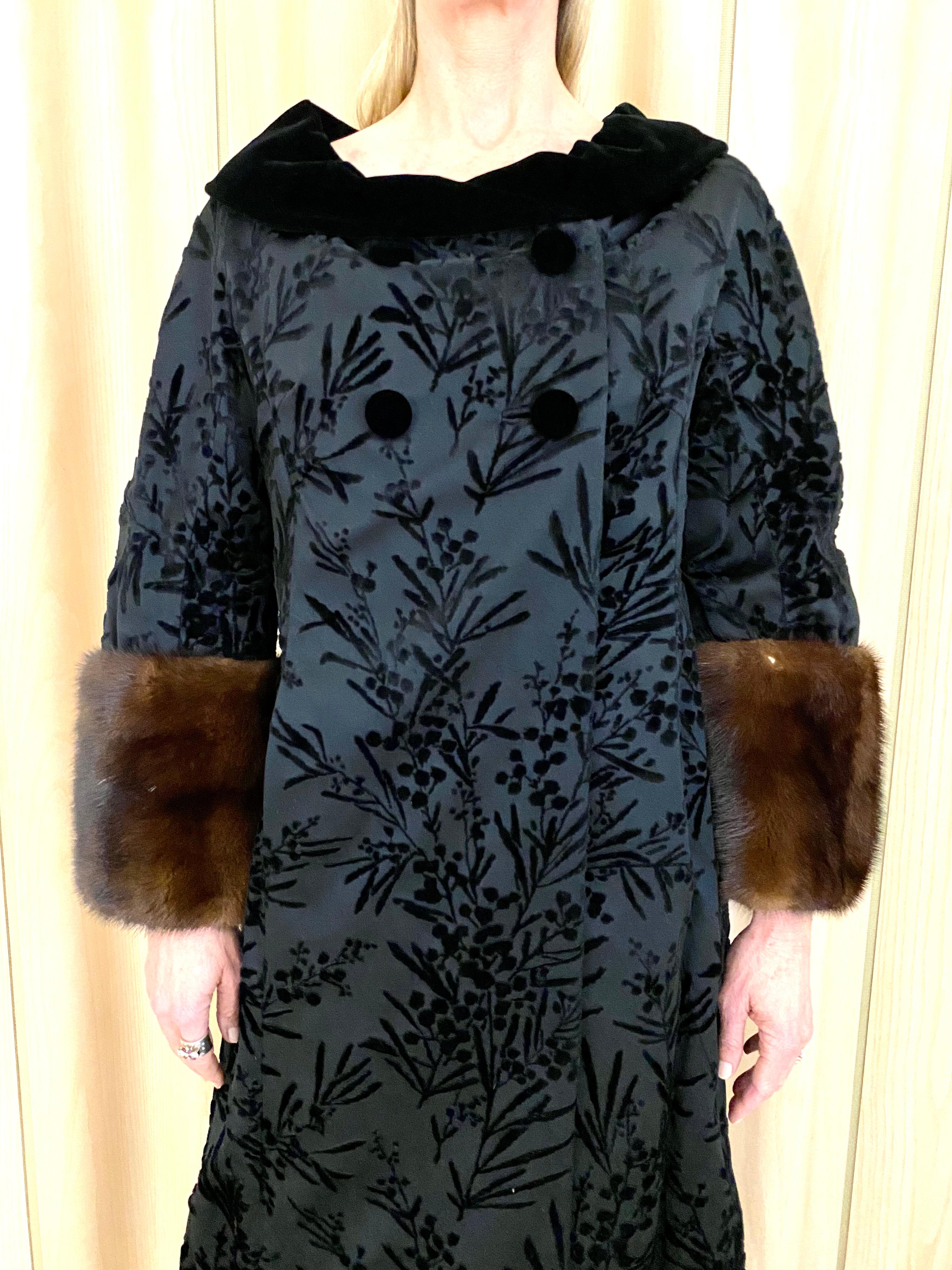 Women's 1960s Black Velvet Jacquard Coat For Sale
