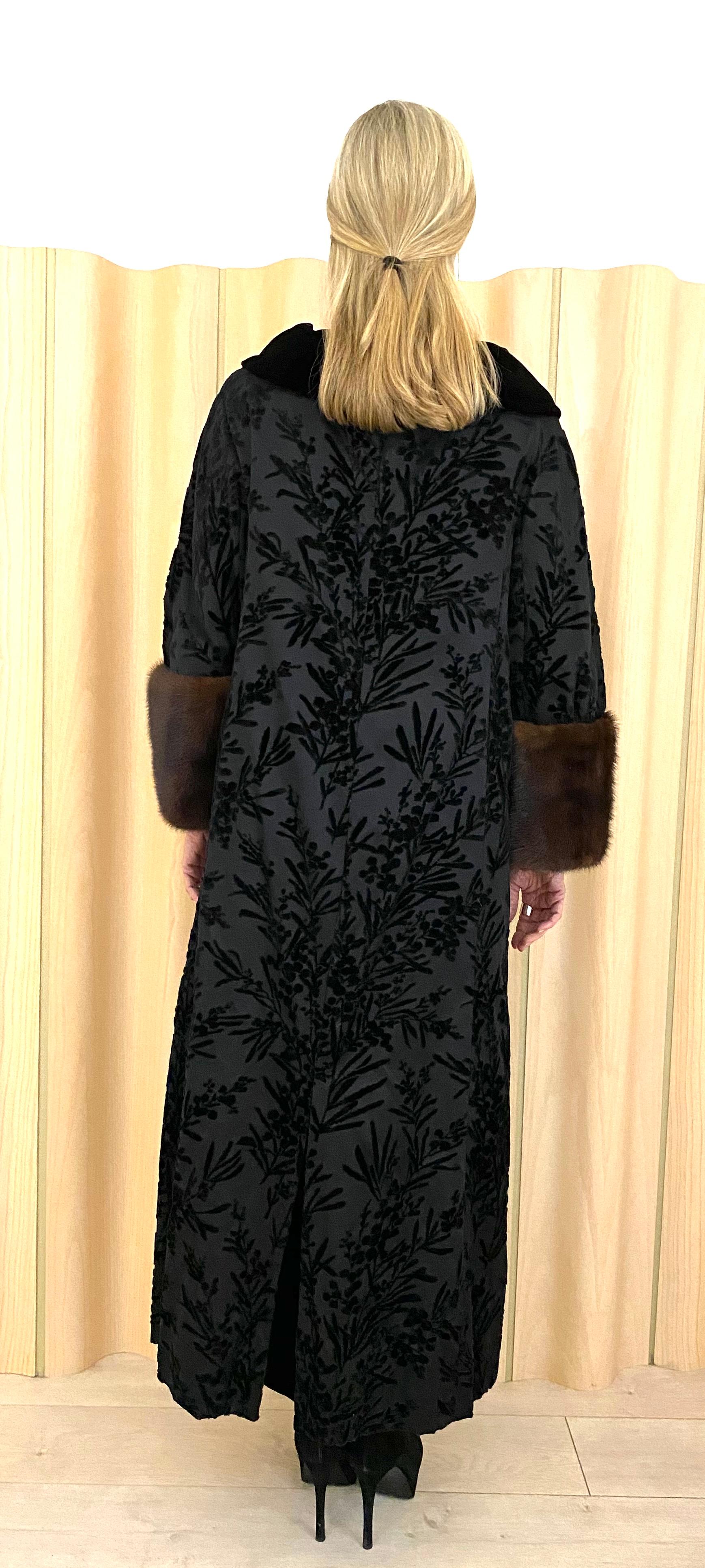 1960s Black Velvet Jacquard Coat For Sale 1