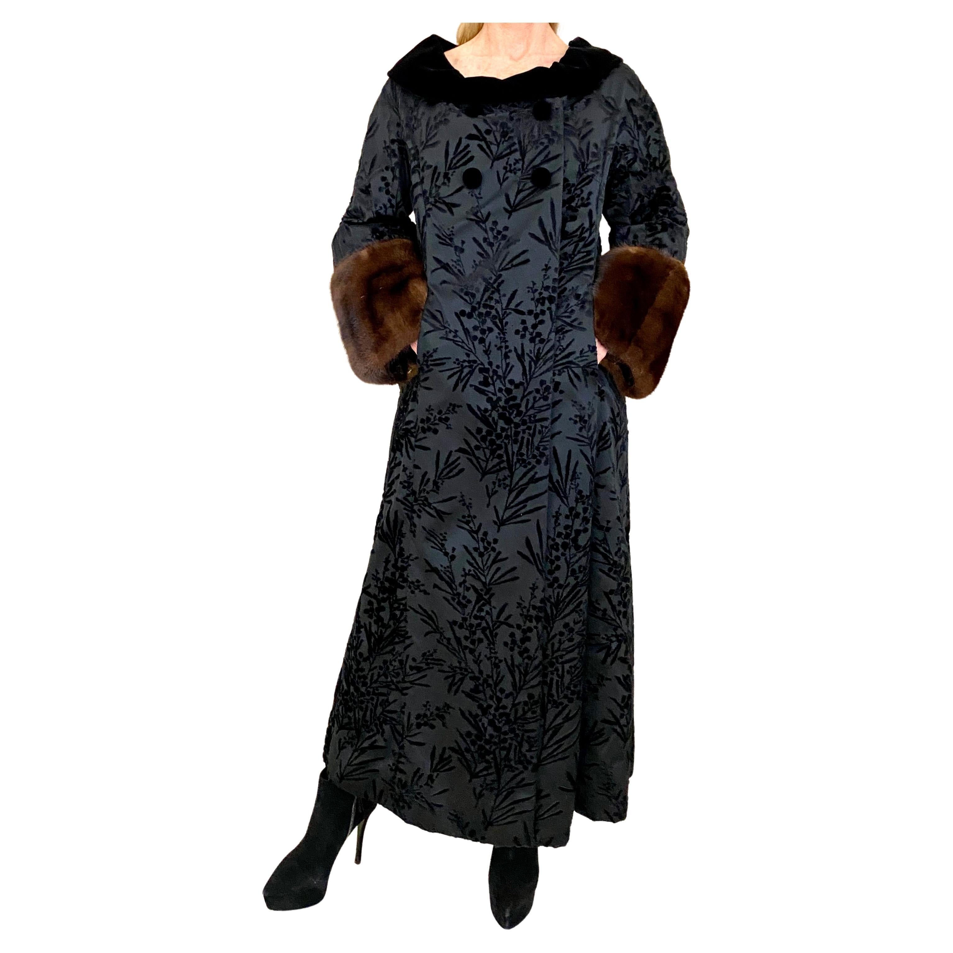 1960s Black Velvet Jacquard Coat