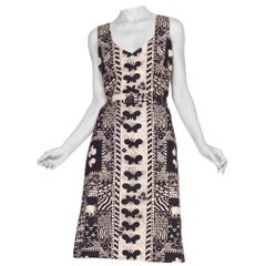 1960'S Black & White Cotton Scandinavian Print Dress