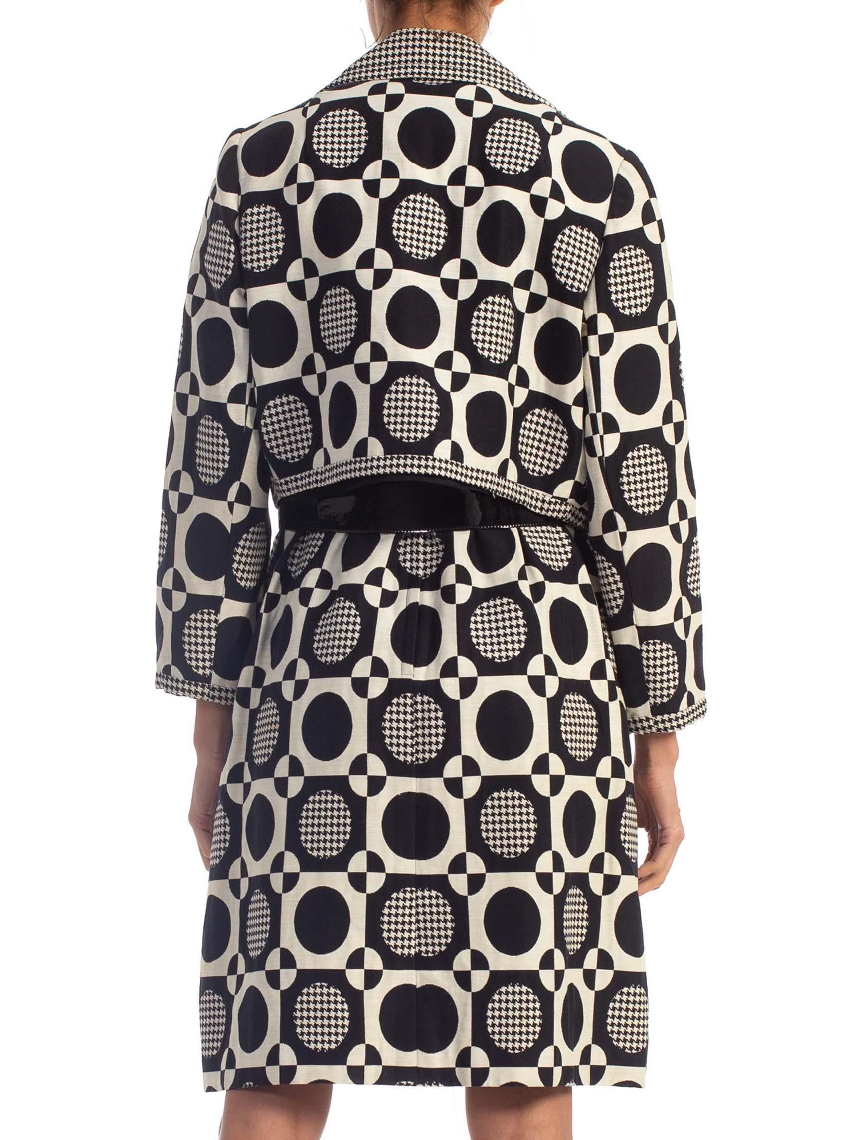 1960'S Black & White Cotton Blend Jaquard Mod Op-Art Dress With Matching Jacket 1