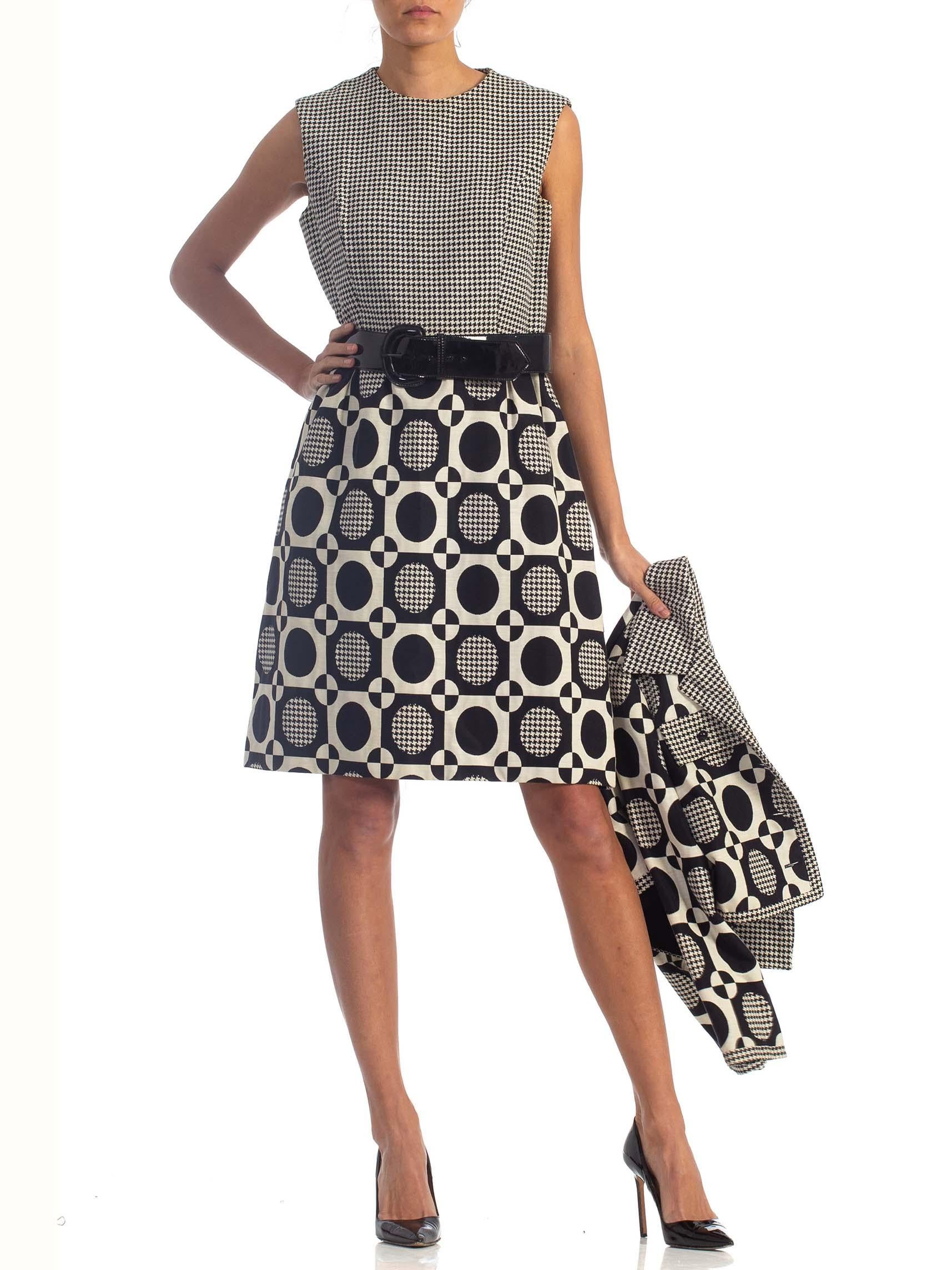 1960'S Black & White Cotton Blend Jaquard Mod Op-Art Dress With Matching Jacket 5
