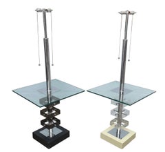 1960s Black White Floor Table Lucite Chrome Lamp-A Pair
