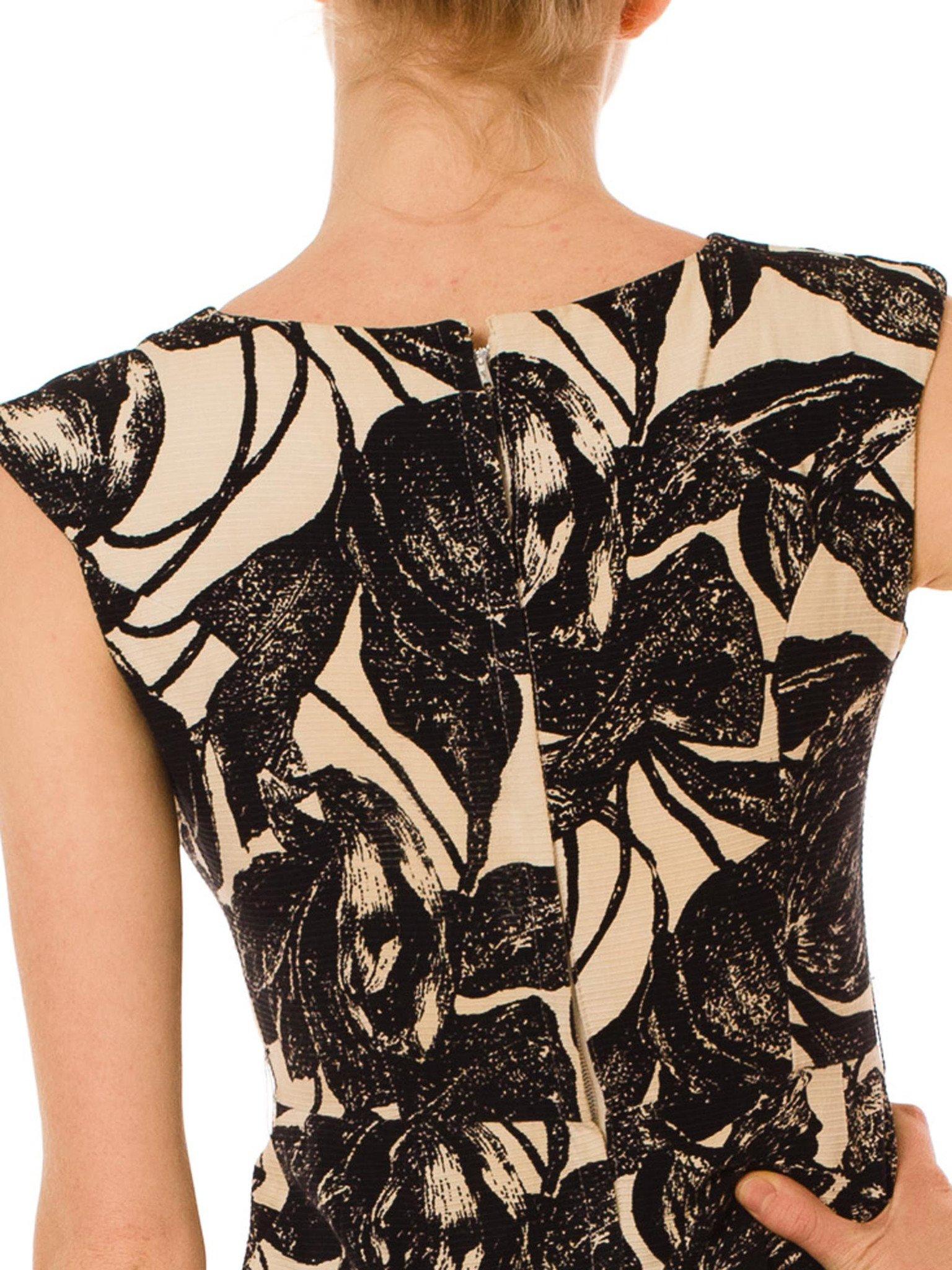 1960er Jahre Schwarz-Weiß geblümte Baumwolle Ottoman Mod Shift Kleid im Angebot 3