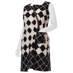 1960S Black & White Mod Cotton Dress With Diagonal Zipper