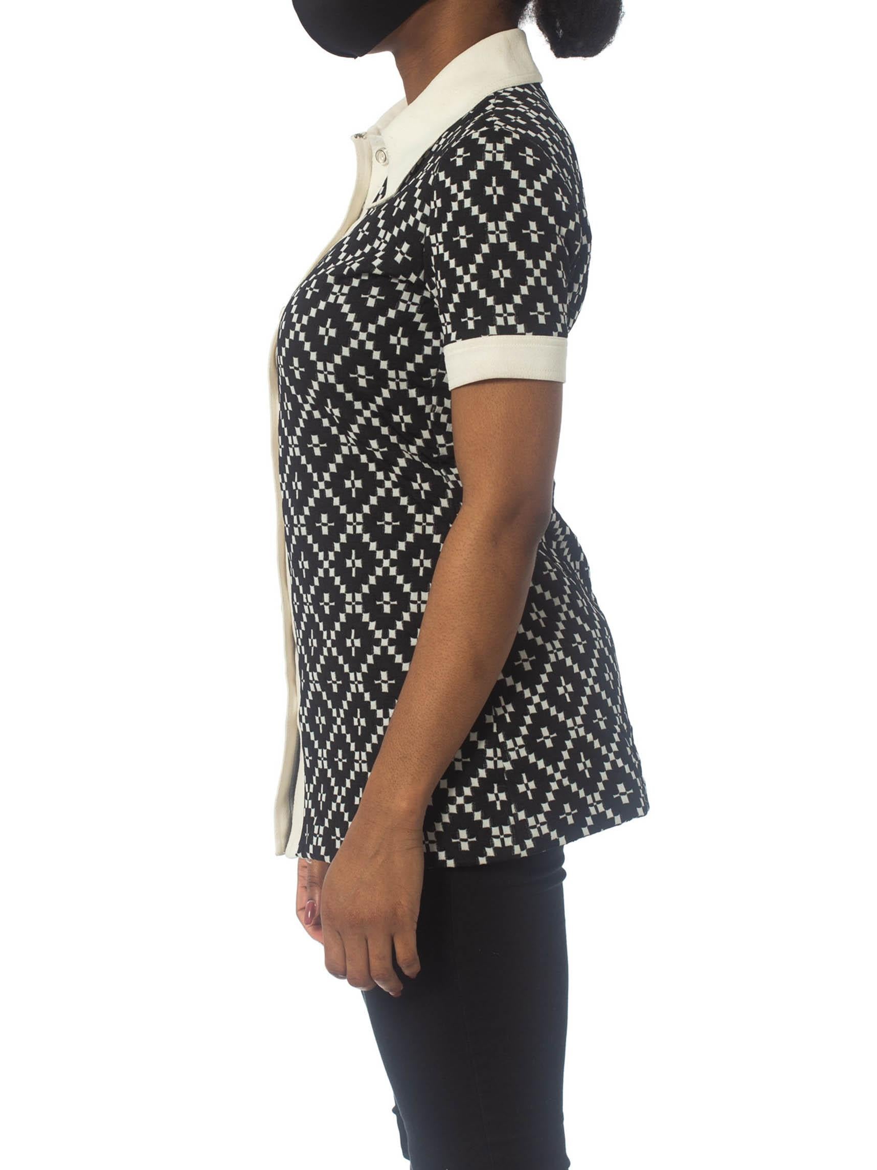 1960er Jahre Schwarz & Weiß Polyester Jaquard stricken Op-Art Micro Mini-Kleid Tunika Top