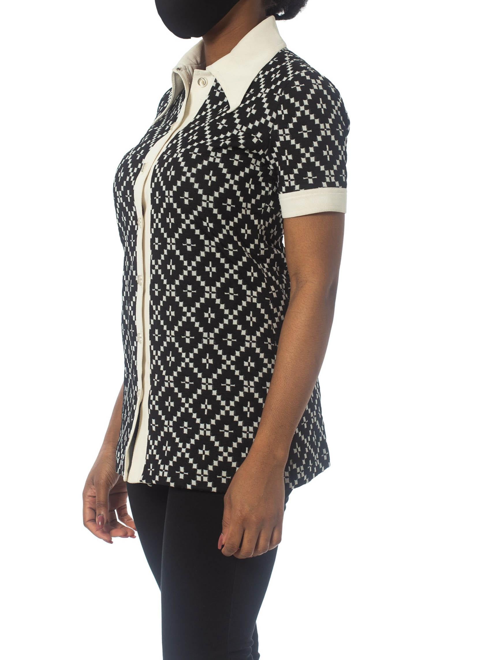 Schwarz-weißes Polyester-Jaquard-Strick-Op-Art Micro Mini-Dress-Tunika-Oberteil aus den 1960er Jahren 2