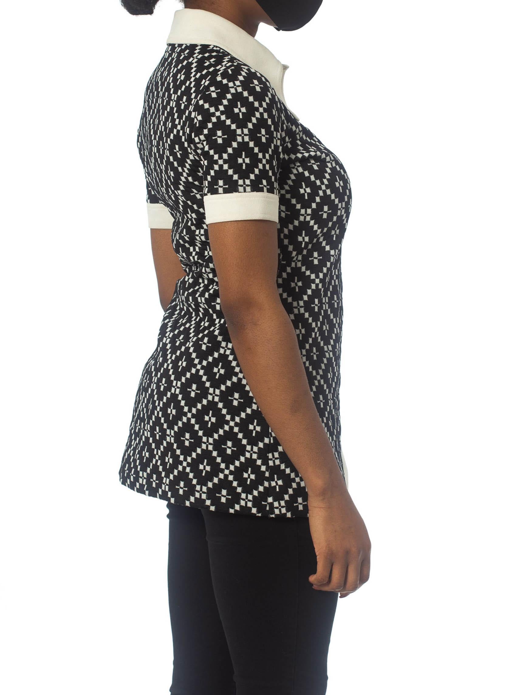 Schwarz-weißes Polyester-Jaquard-Strick-Op-Art Micro Mini-Dress-Tunika-Oberteil aus den 1960er Jahren 3