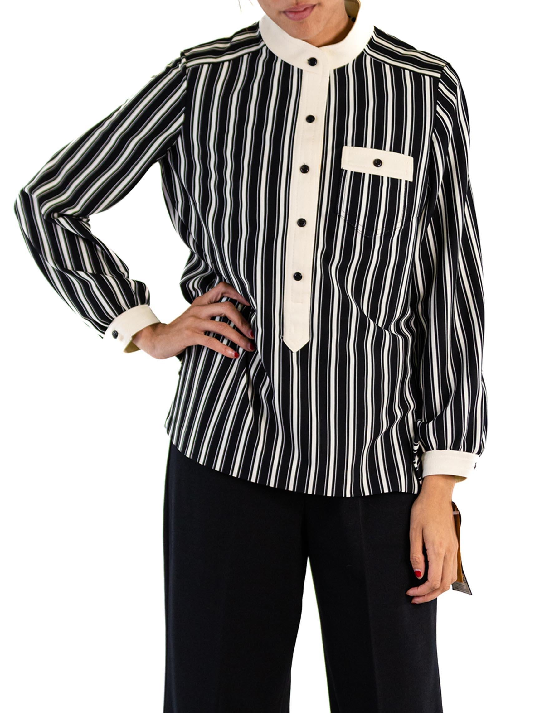 Women's 1960S Black & White Striped Polyester Double Knit Mod Shirt Pant Ensemble For Sale