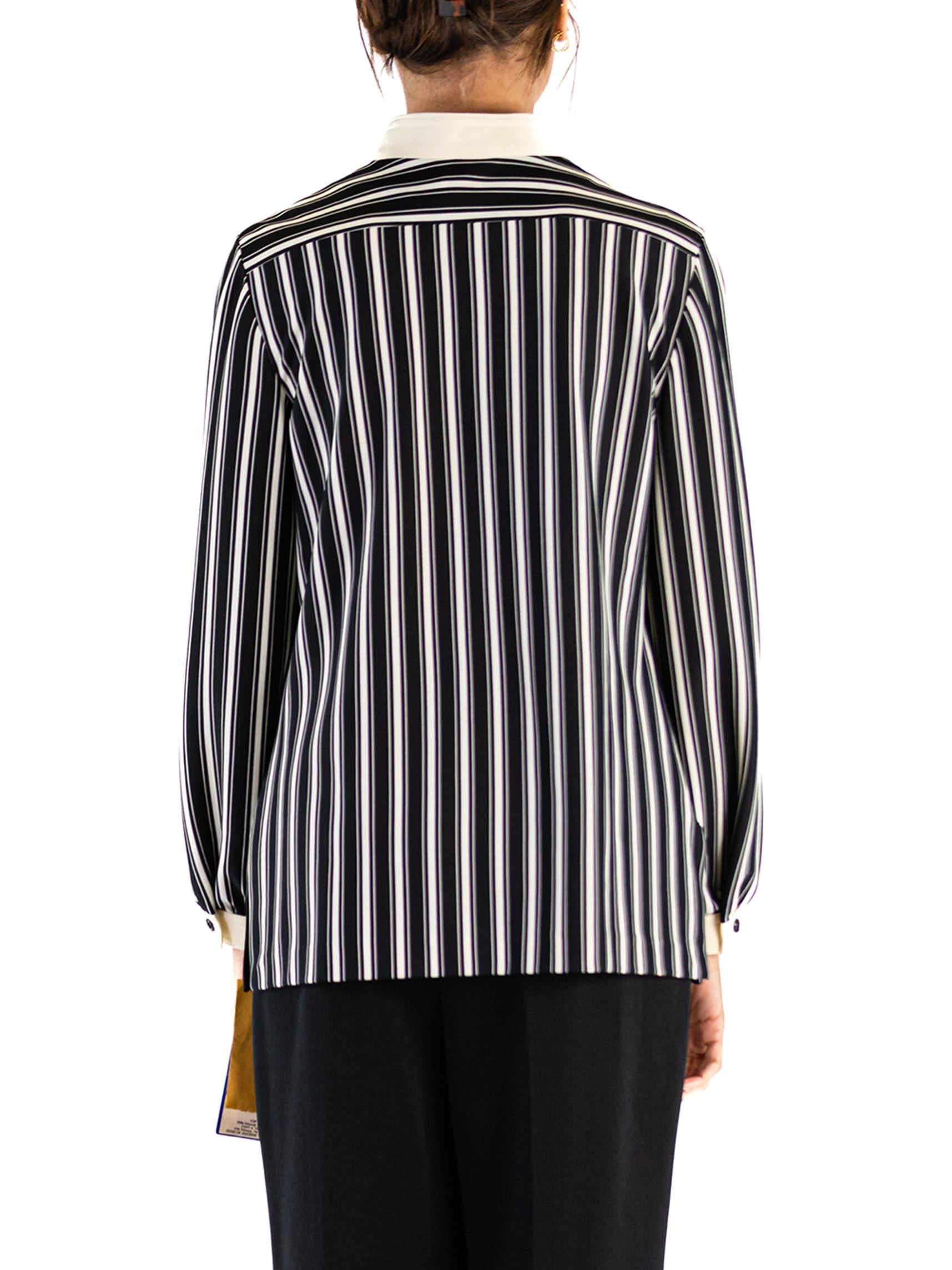 1960S Black & White Striped Polyester Double Knit Mod Shirt Pant Ensemble For Sale 1