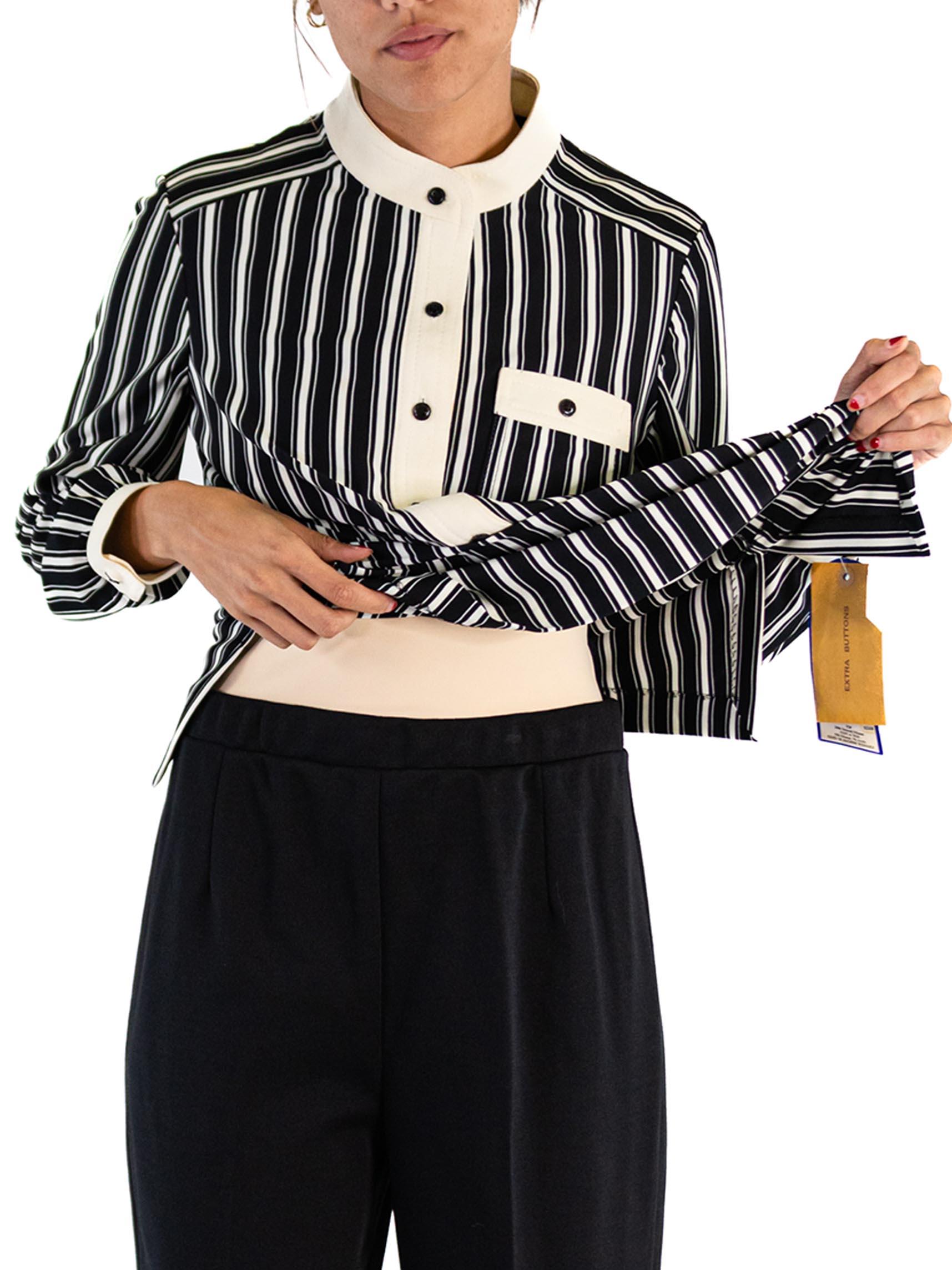 1960S Black & White Striped Polyester Double Knit Mod Shirt Pant Ensemble For Sale 2