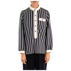 1960S Black & White Striped Polyester Double Knit Mod Shirt Pant Ensemble