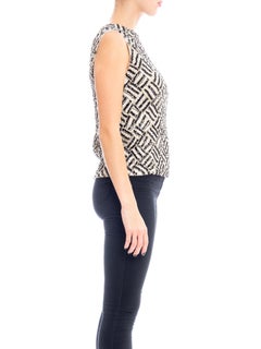 1960S Black & White Wool Knit Geometric Beaded Op Art Shell Top