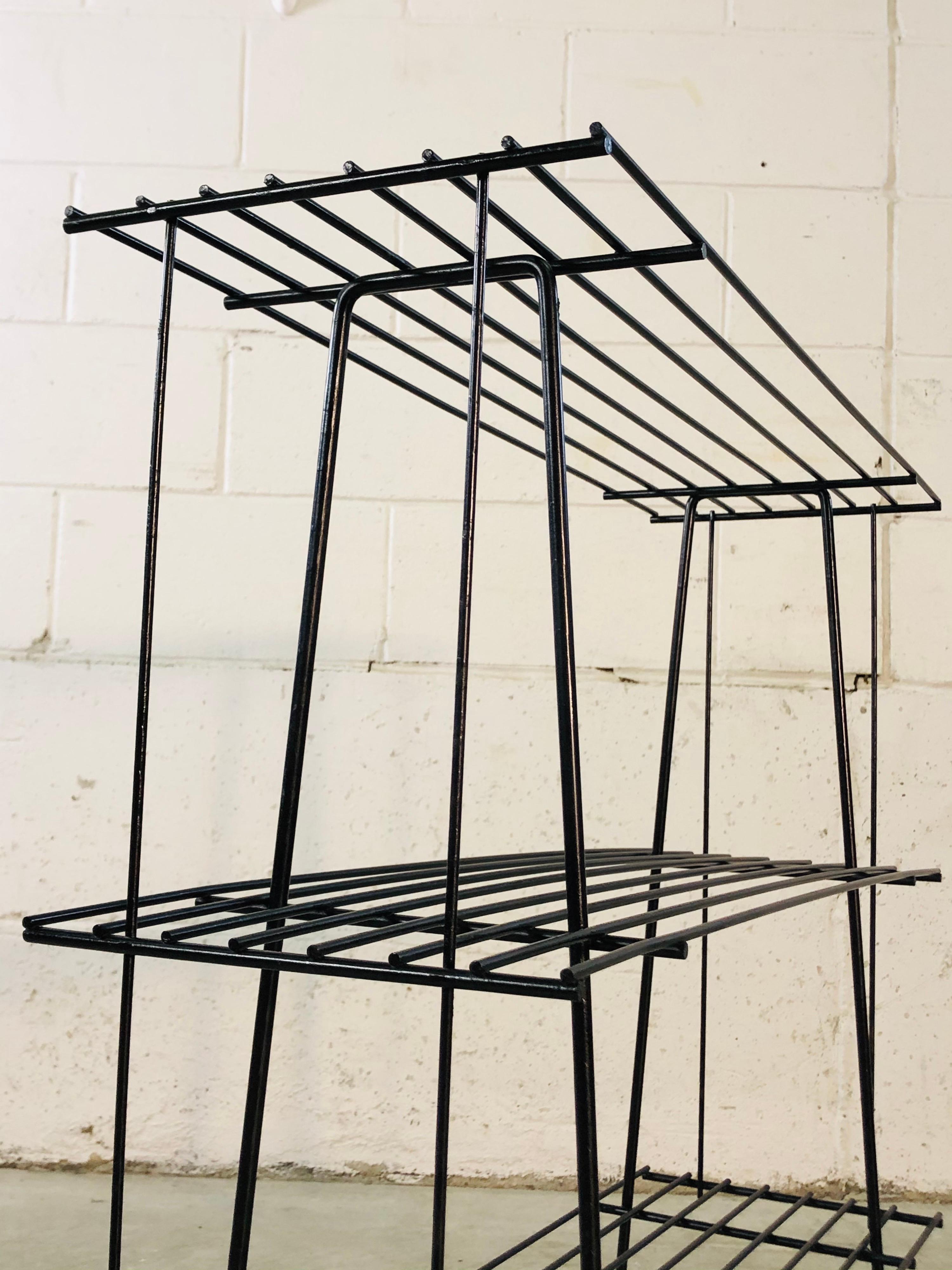 Mid-Century Modern 1960s Black Wire Rack Book Shelf