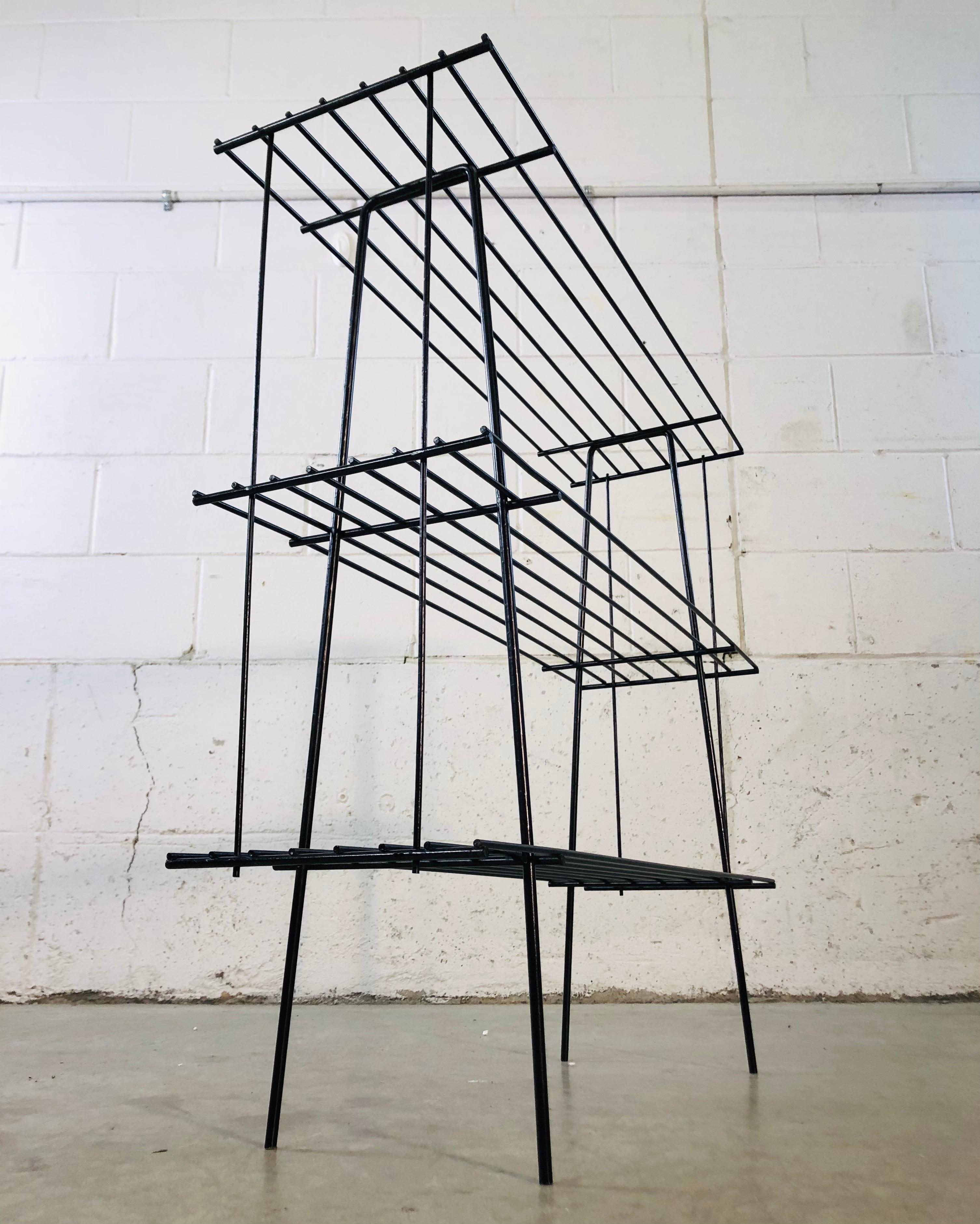 1960s Black Wire Rack Book Shelf In Good Condition In Amherst, NH