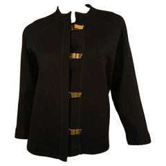 Vintage 1960's Black Wool Cardigan Sweater with Gold Toned Toggle Closure