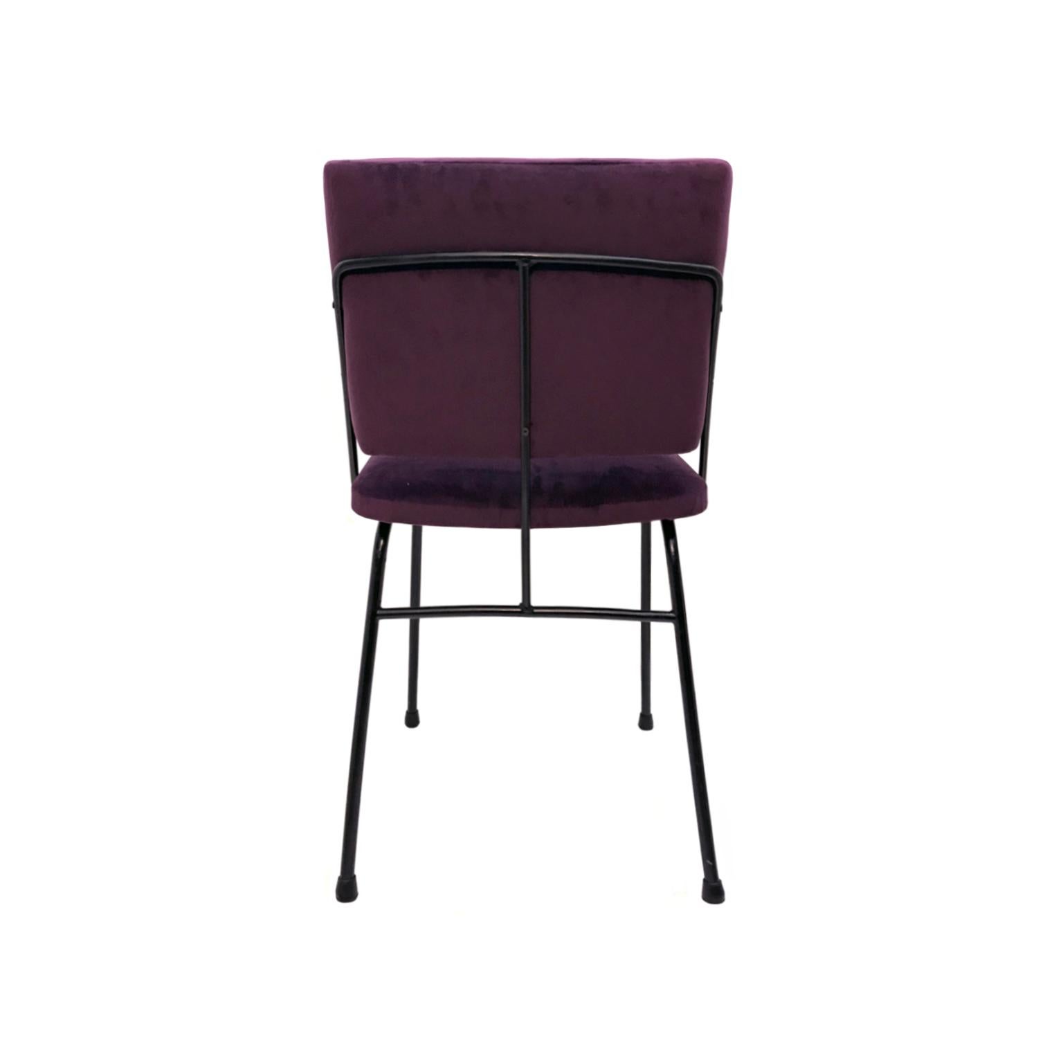 French 1960s Blackened Metal Occasional Chair in Purple Velvet