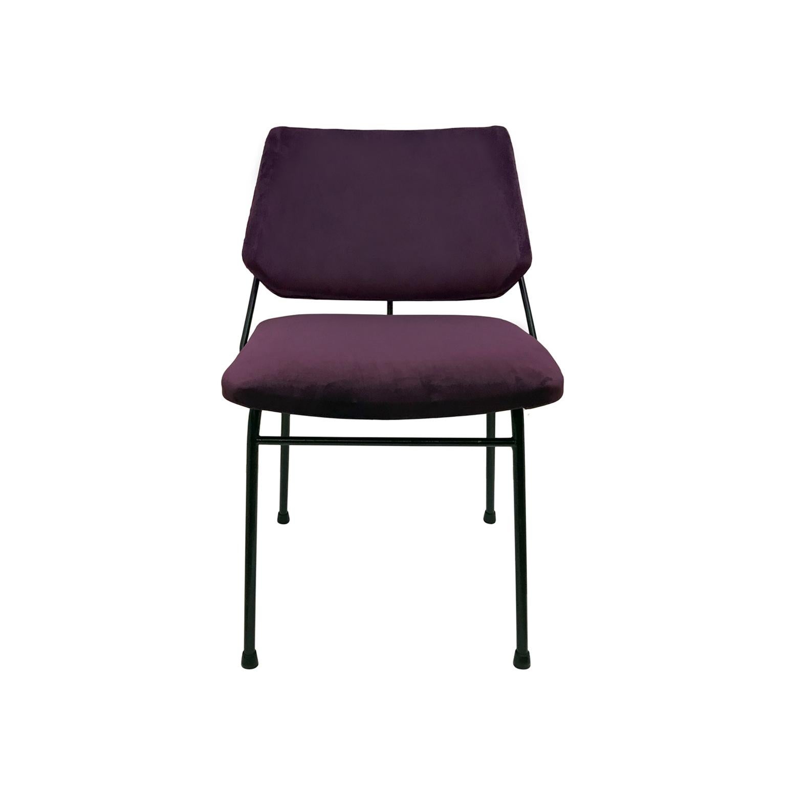 1960s Blackened Metal Occasional Chair in Purple Velvet In Excellent Condition In New York, NY