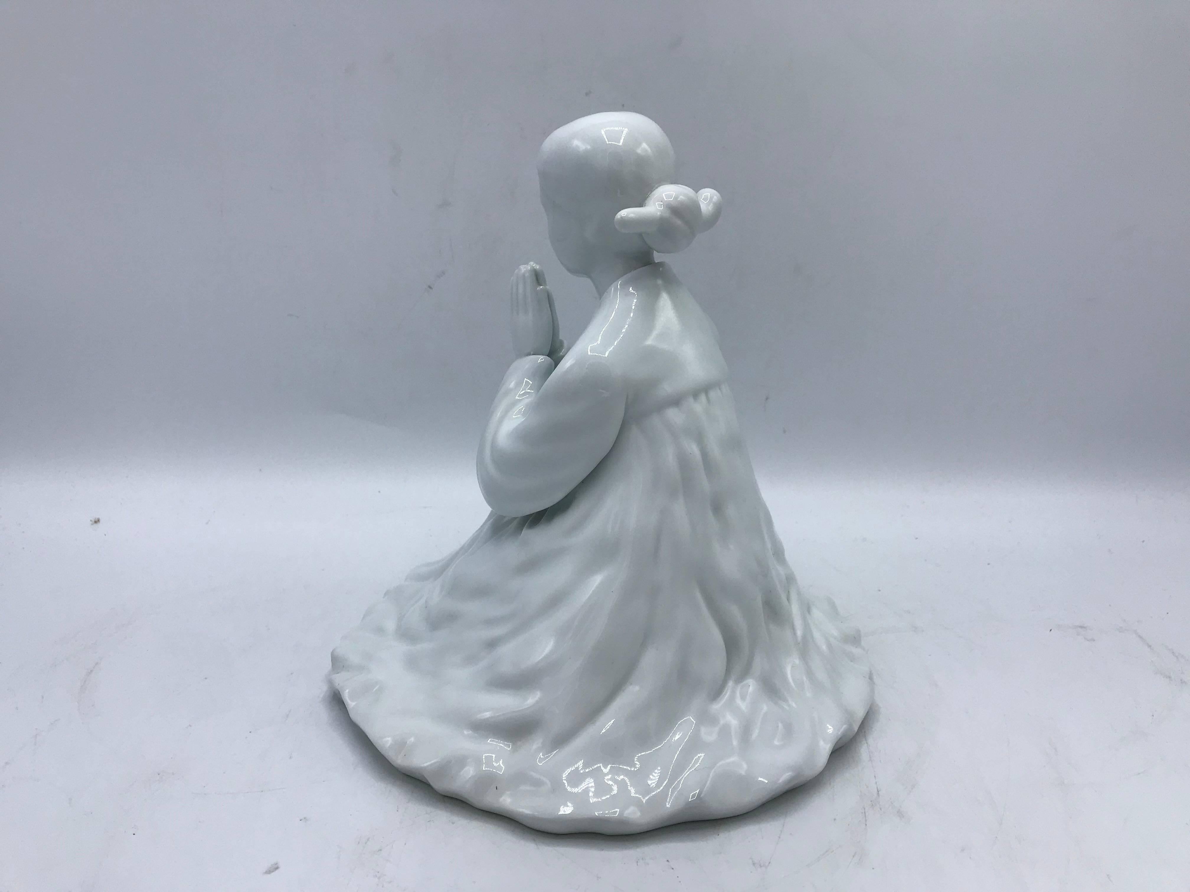 Chinoiserie 1960s Blanc de Chine Porcelain Praying Geisha in Kimono Sculpture