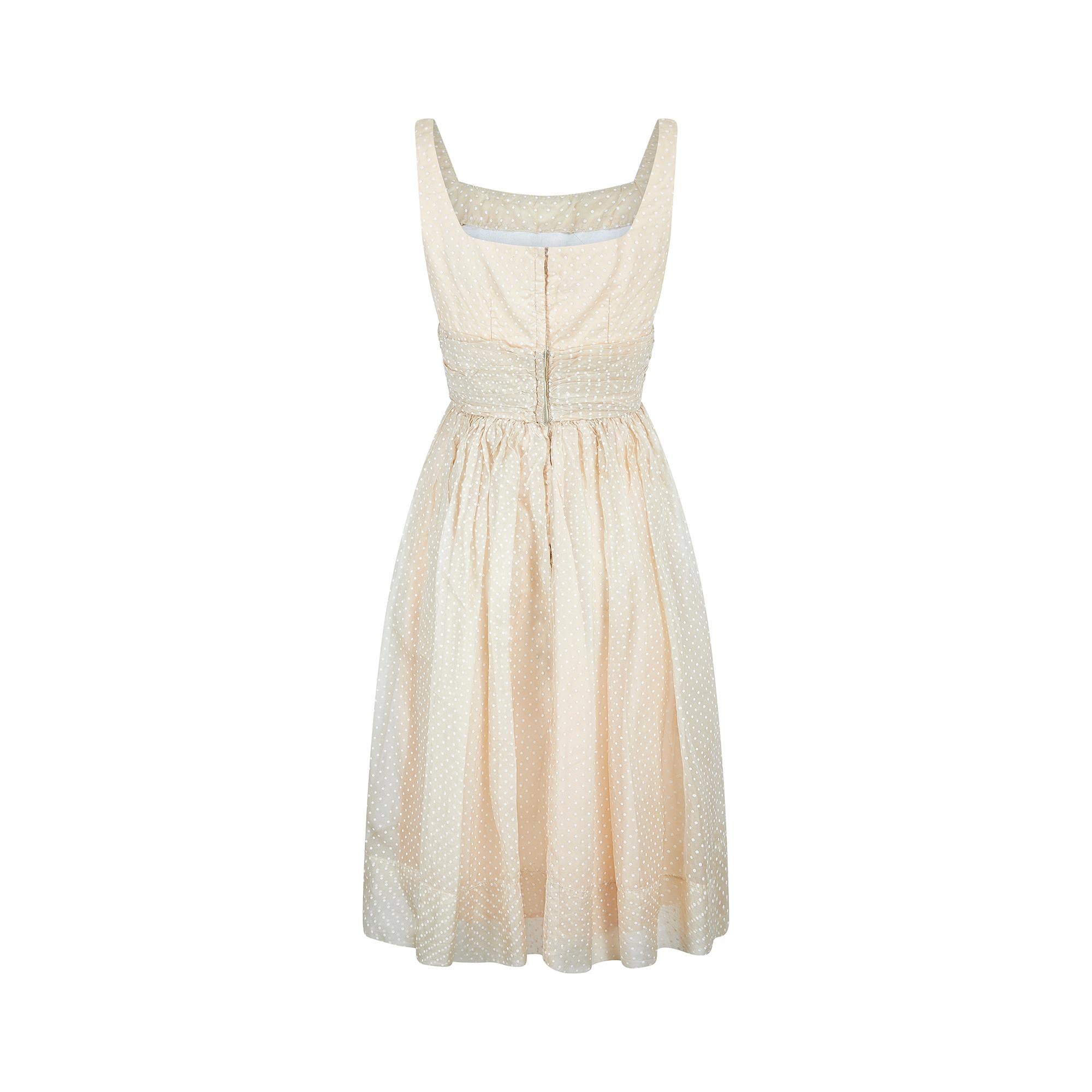 Vestido de gasa de lunares blancos y beige de Blanes de los años 60 Beige en venta