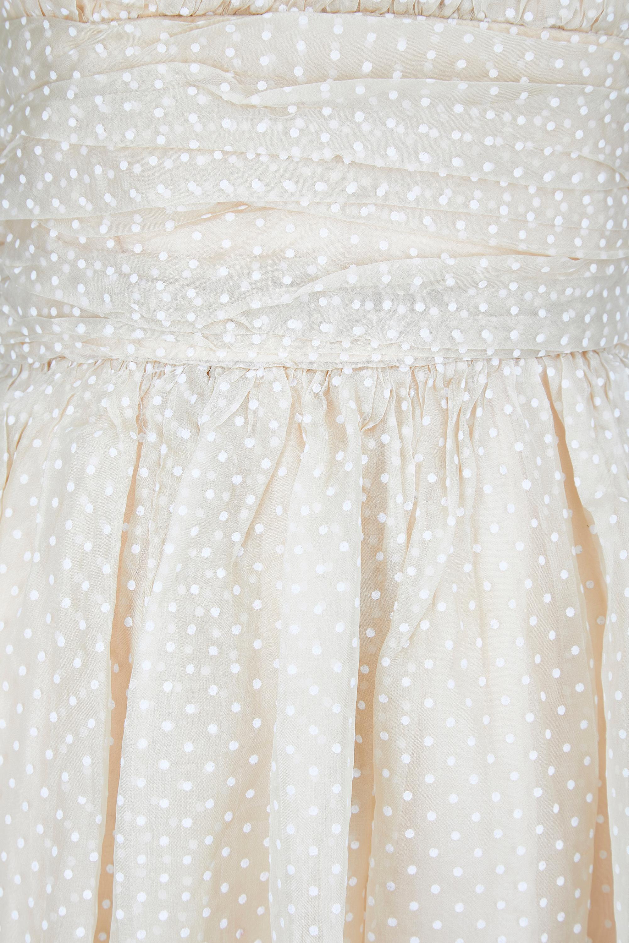 Women's 1960s Blanes Beige and White Polka Dot Chiffon Dress For Sale