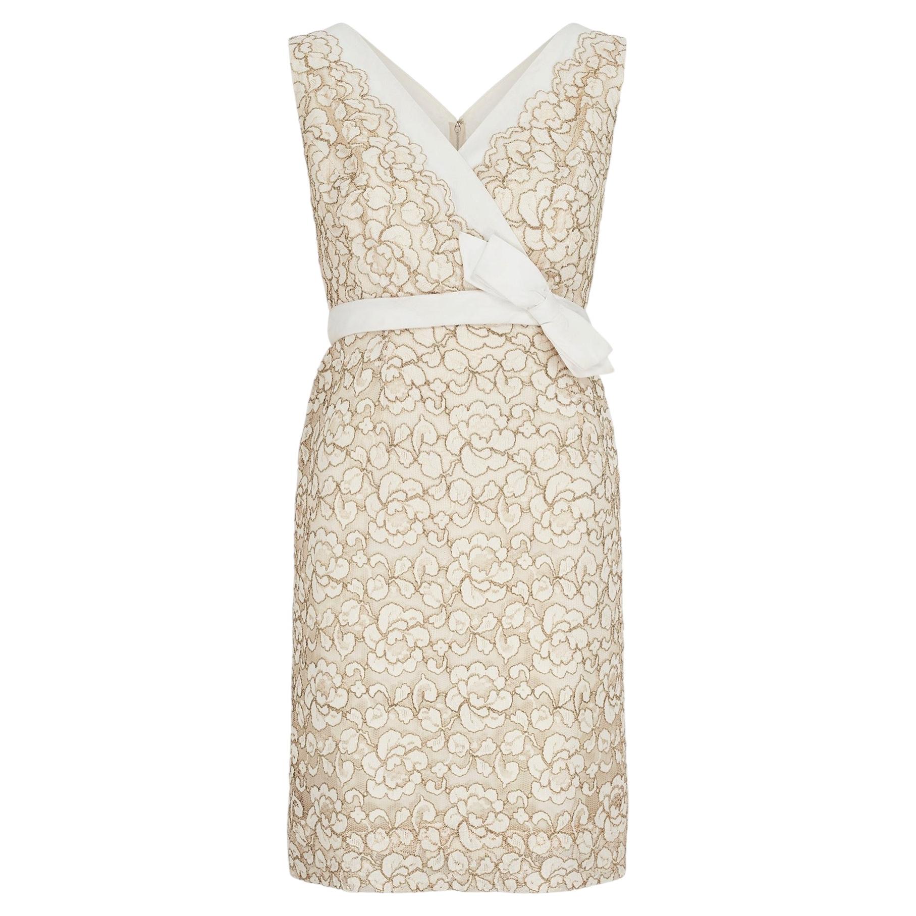 1960er Blanes Cremefarbenes Spitzenminikleid mit überkreuztem Mieder