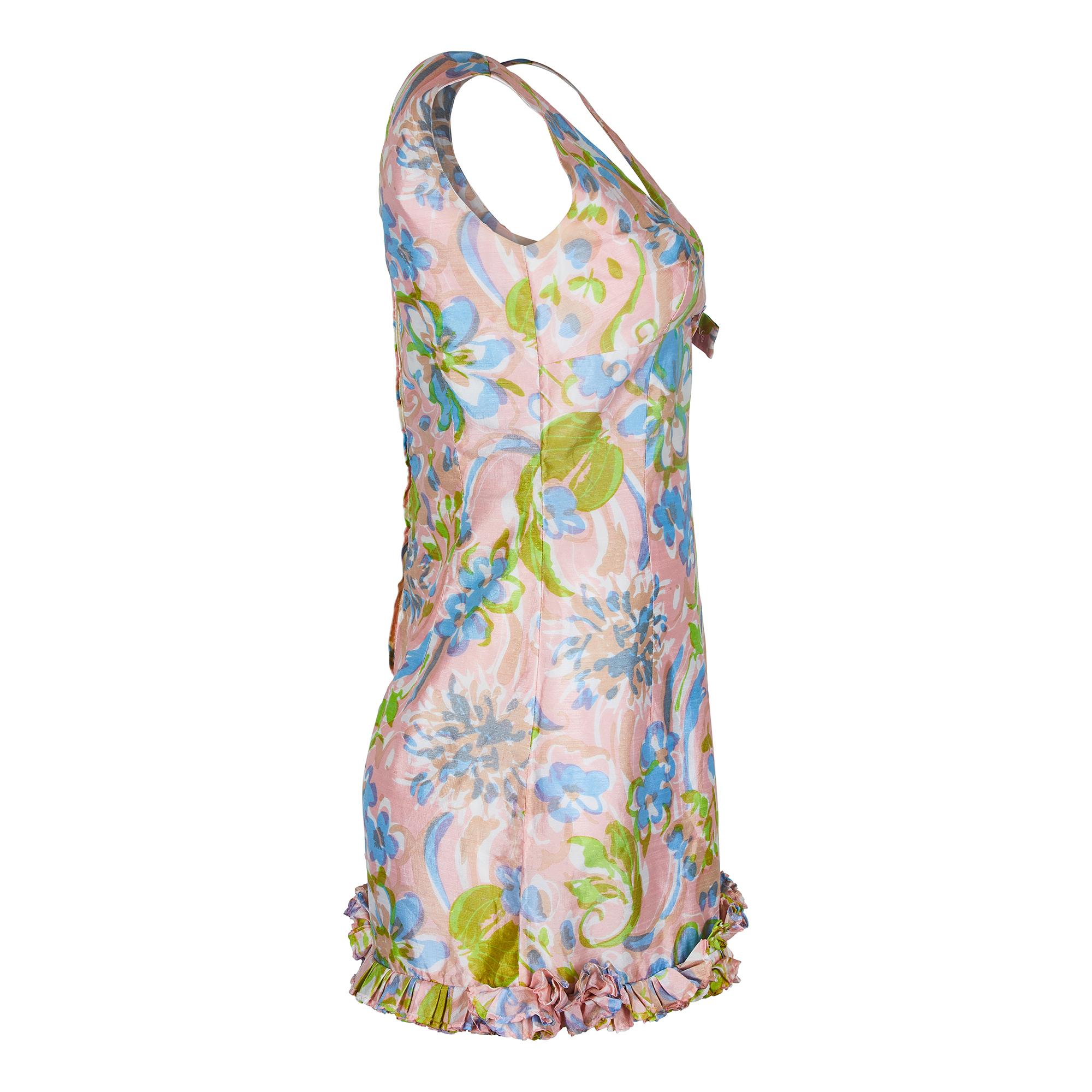 Gray 1960s Blane's Floral Print Mini Dress For Sale