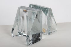 1960s Blenko Modernist Sculptural Clear Glass Wedge Shovel Bookends Wayne Husted