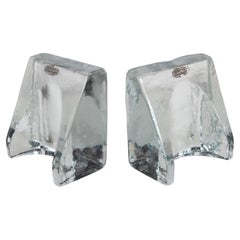 1960s Blenko Modernist Sculptural Clear Glass Wedge Shovel Bookends Wayne Husted