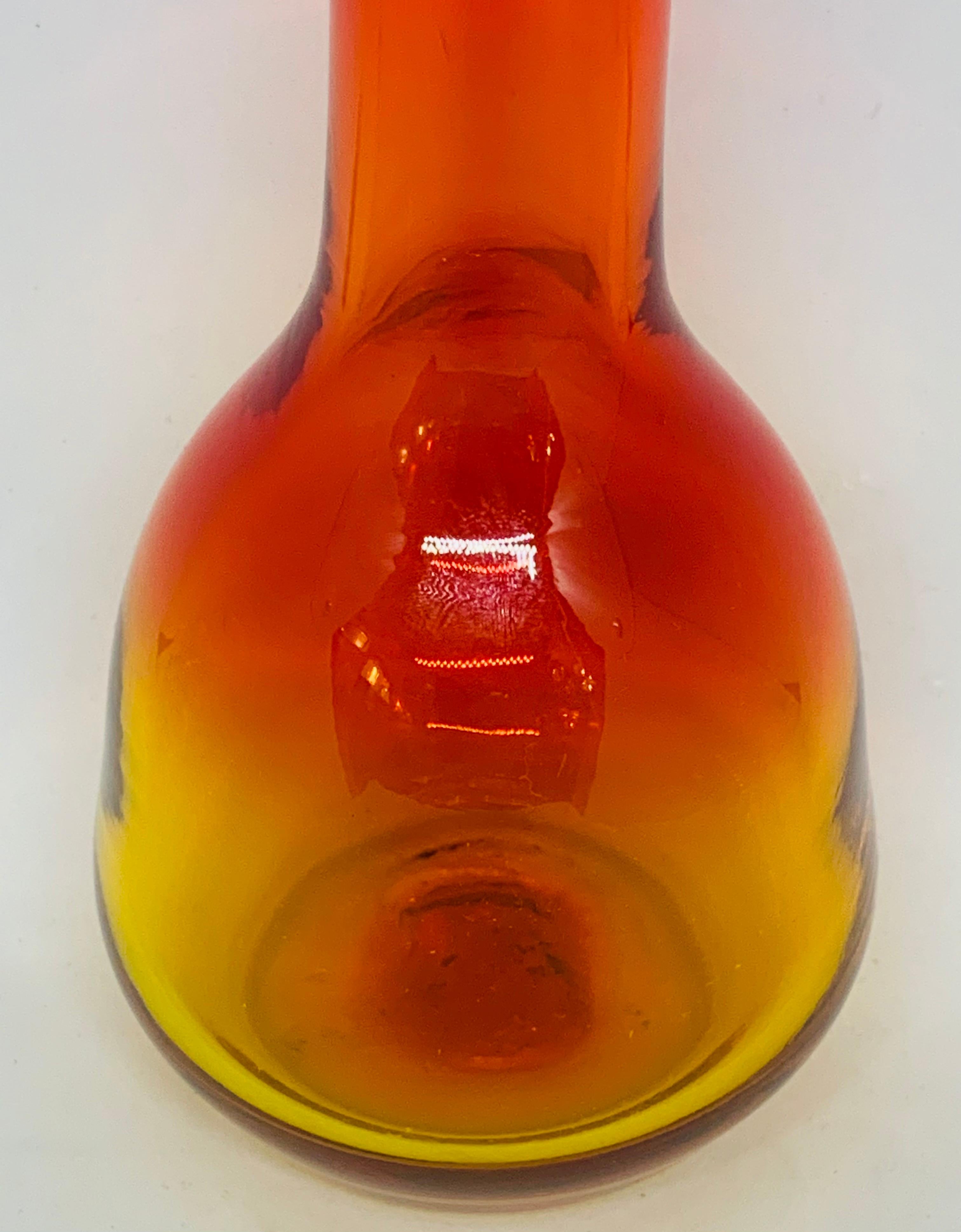Blown Glass 1960s Blenko Style Tangerine Art Glass Vase