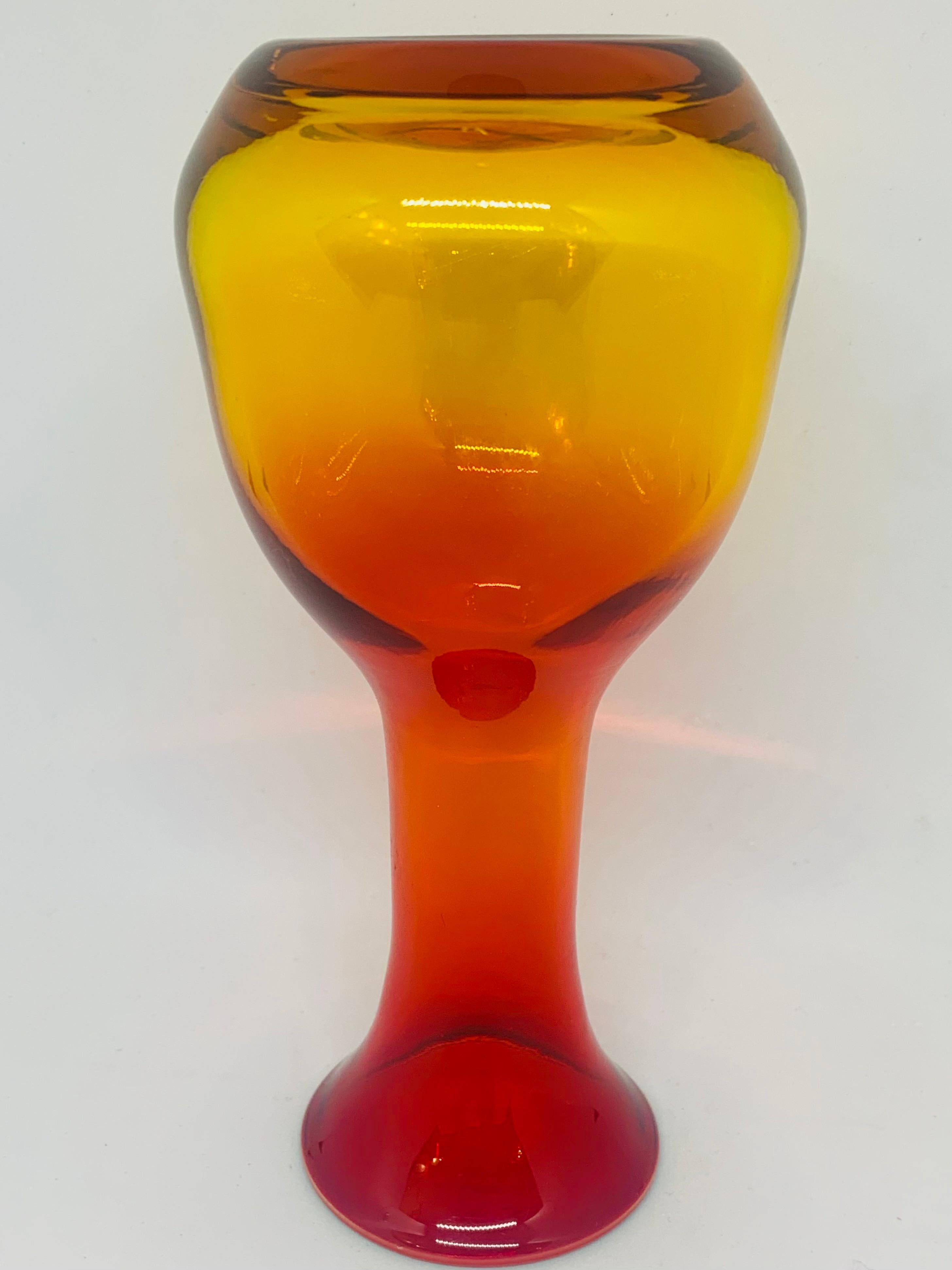 1960s Blenko Style Tangerine Art Glass Vase 4