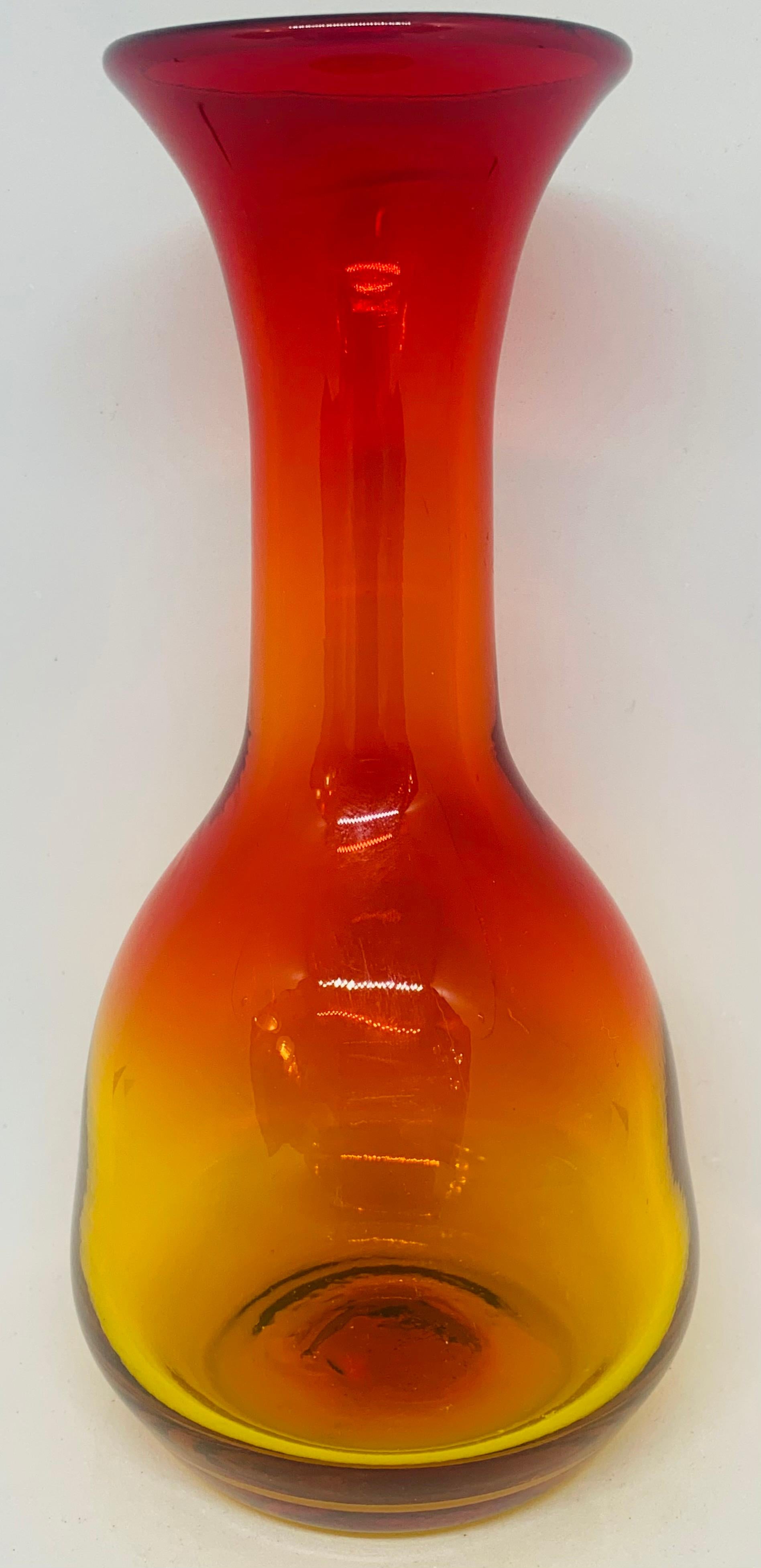 Mid-Century Modern 1960s Blenko Style Tangerine Art Glass Vase