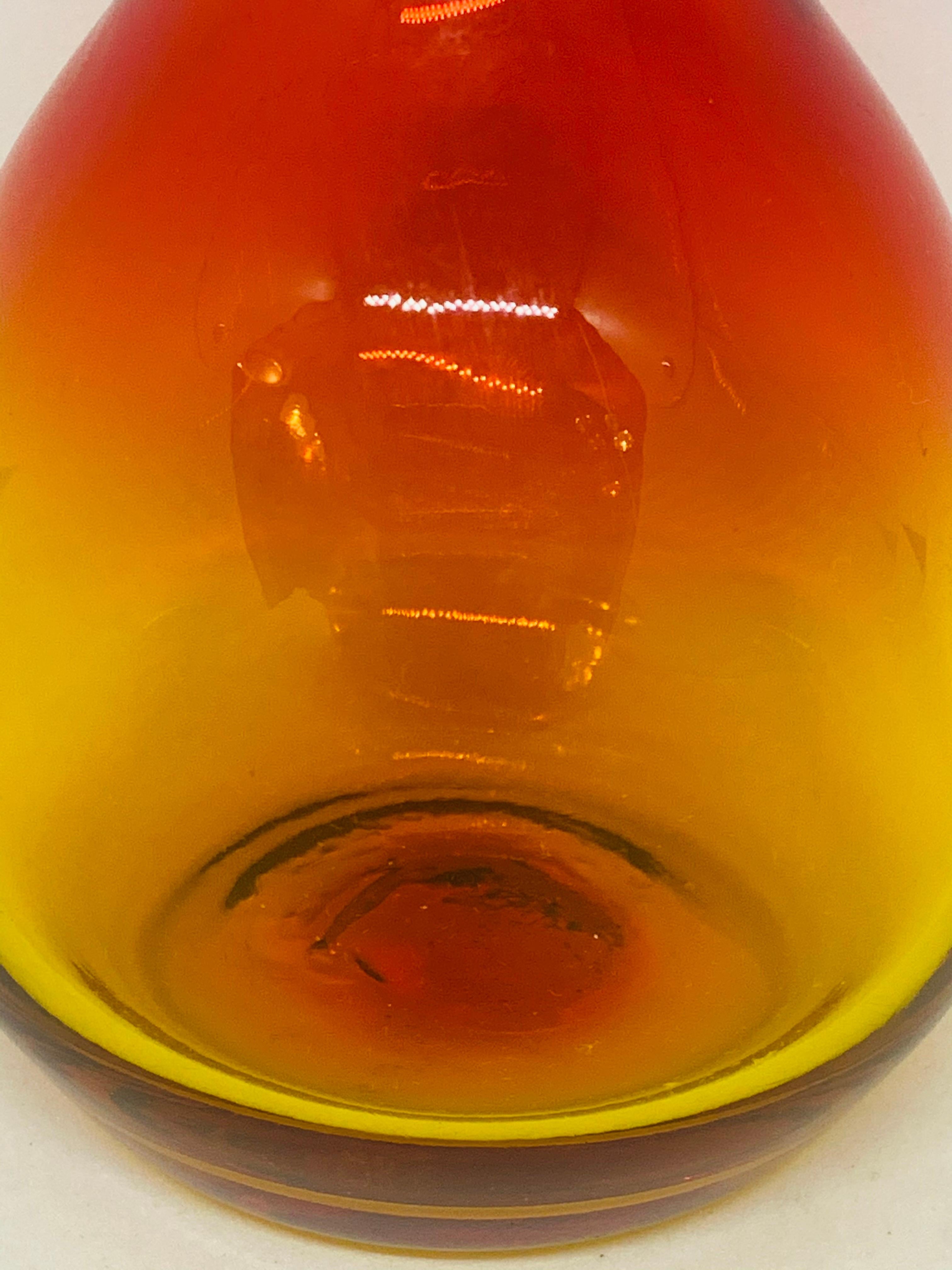 American 1960s Blenko Style Tangerine Art Glass Vase