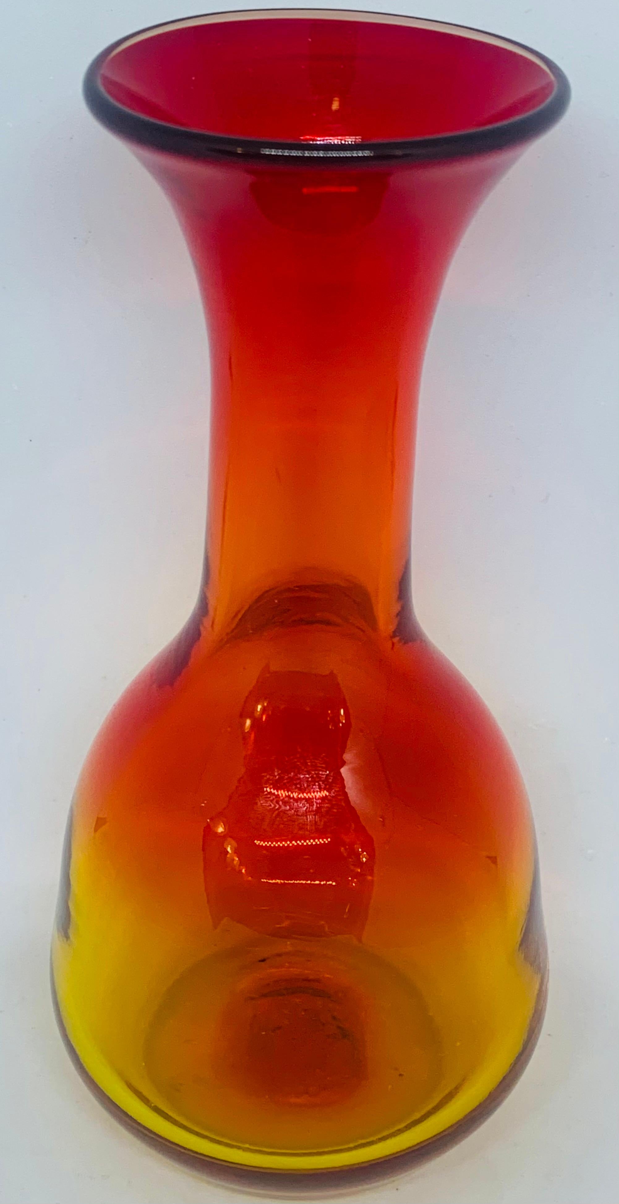 20th Century 1960s Blenko Style Tangerine Art Glass Vase