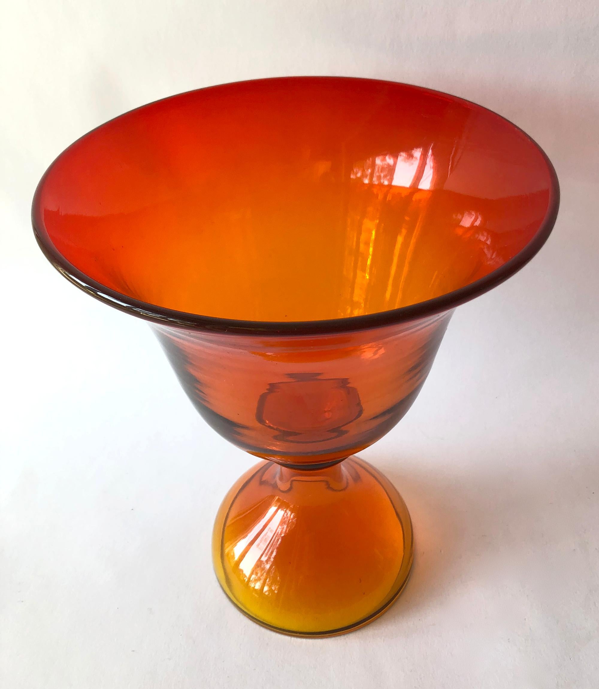 Blenko tangerine footed bowl. Measures 10.5