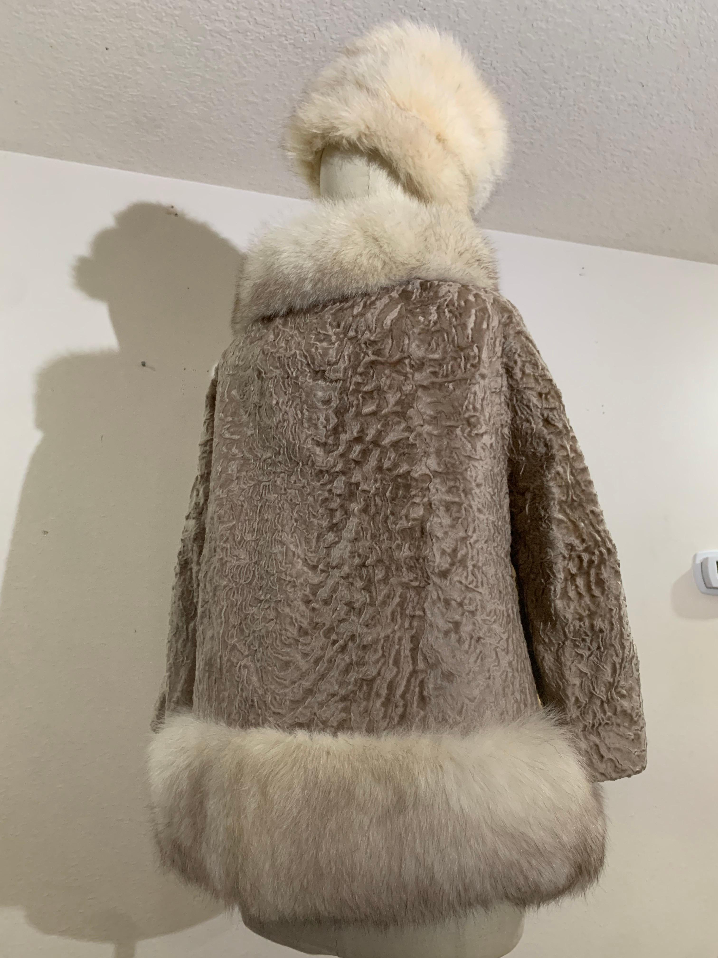 1960s Blonde Astrakhan Princess Fur Coat w Lush Fox Fur Trim & Adolfo Fox Hat 5