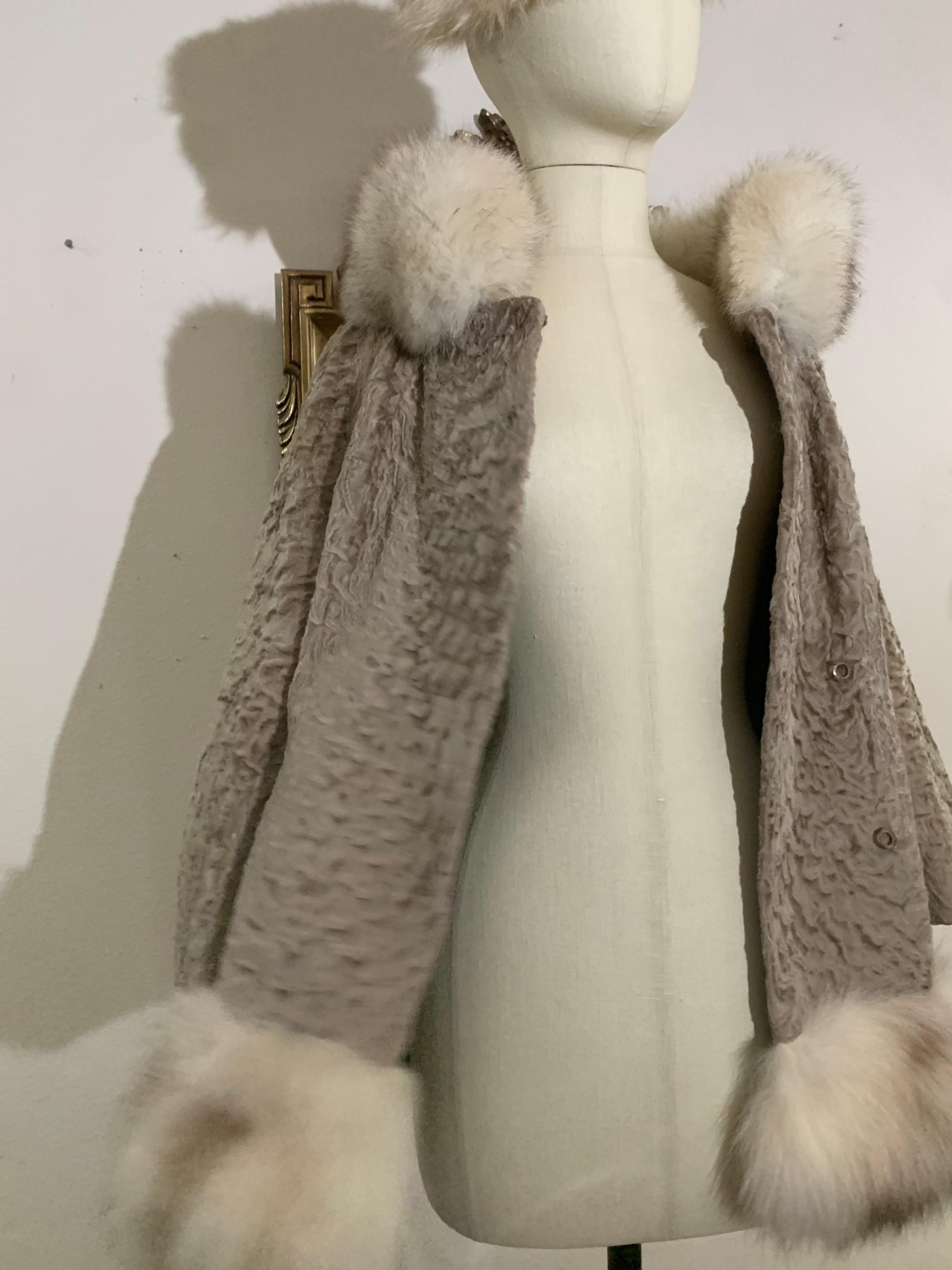1960s Blonde Astrakhan Princess Fur Coat w Lush Fox Fur Trim & Adolfo Fox Hat 10