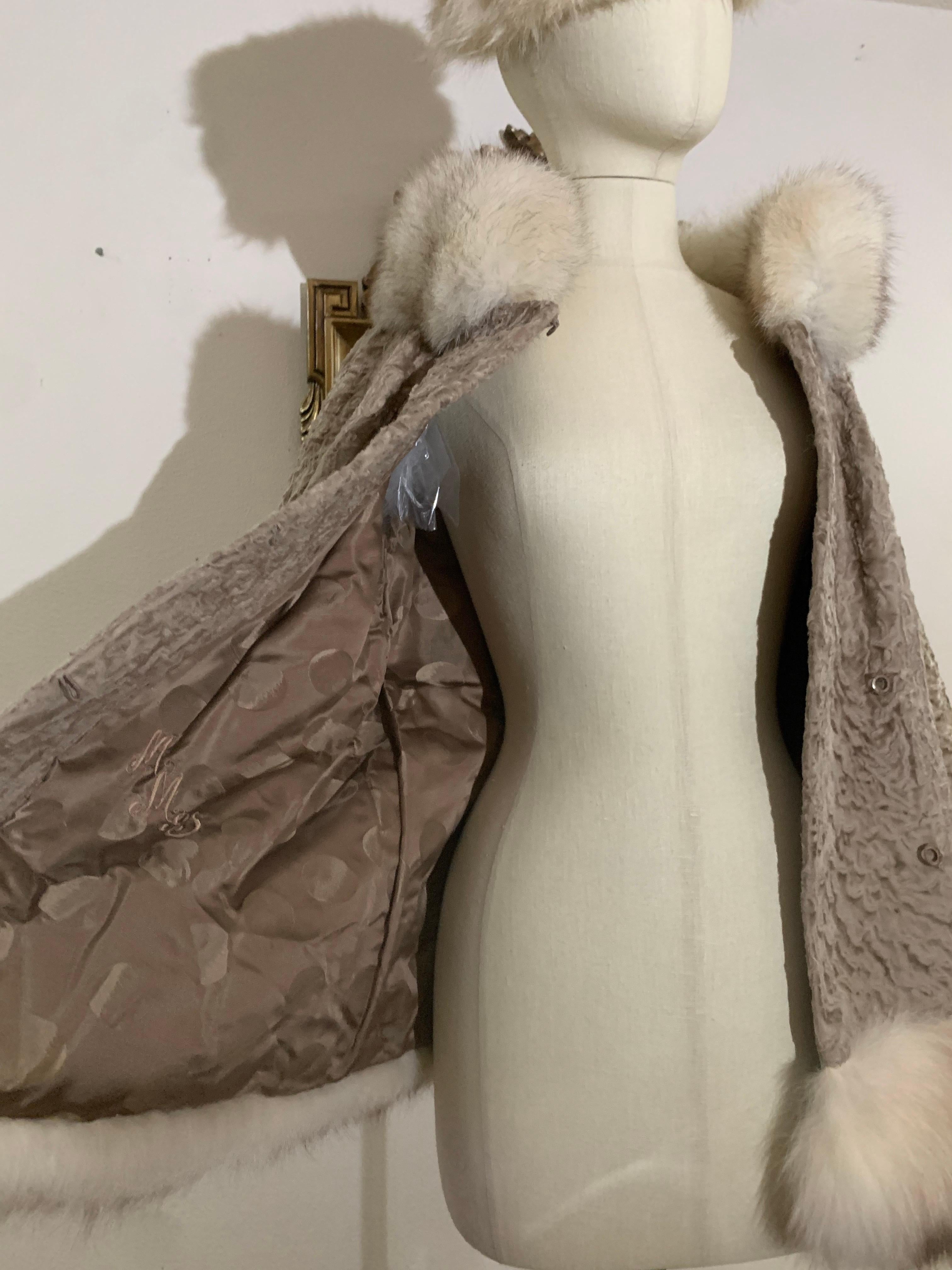 1960s Blonde Astrakhan Princess Fur Coat w Lush Fox Fur Trim & Adolfo Fox Hat 15