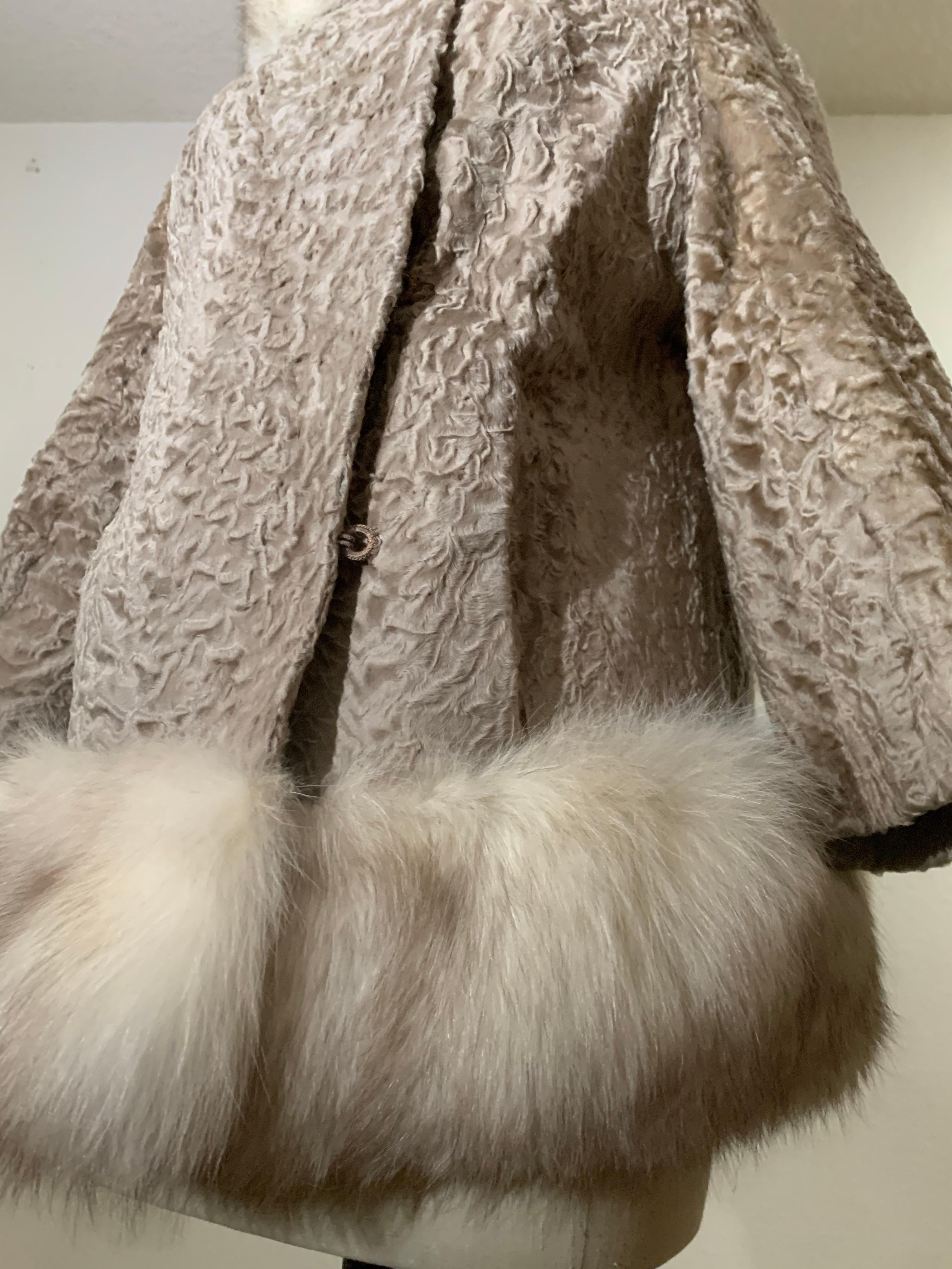 Women's 1960s Blonde Astrakhan Princess Fur Coat w Lush Fox Fur Trim & Adolfo Fox Hat