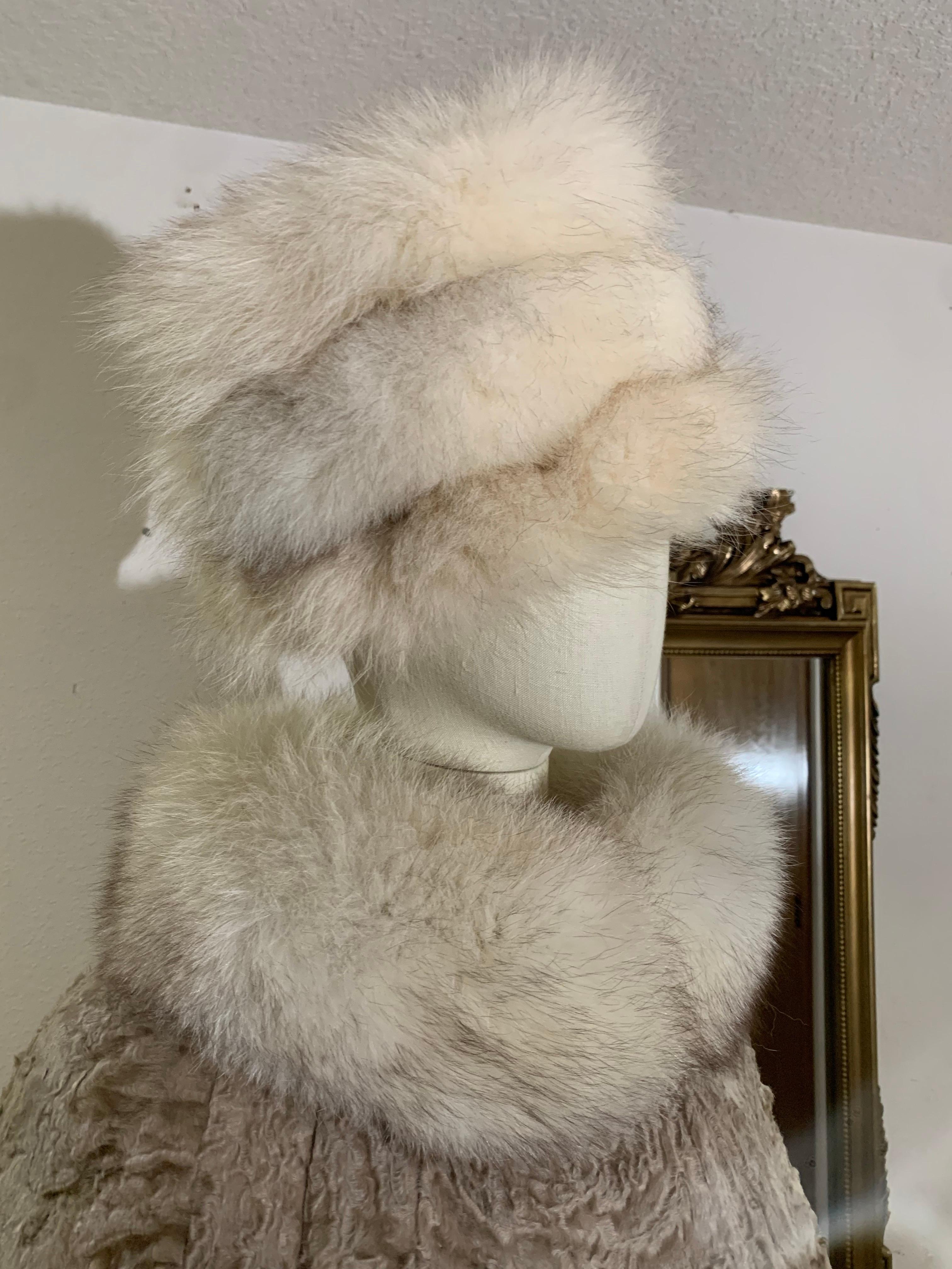 1960s Blonde Astrakhan Princess Fur Coat w Lush Fox Fur Trim & Adolfo Fox Hat 1