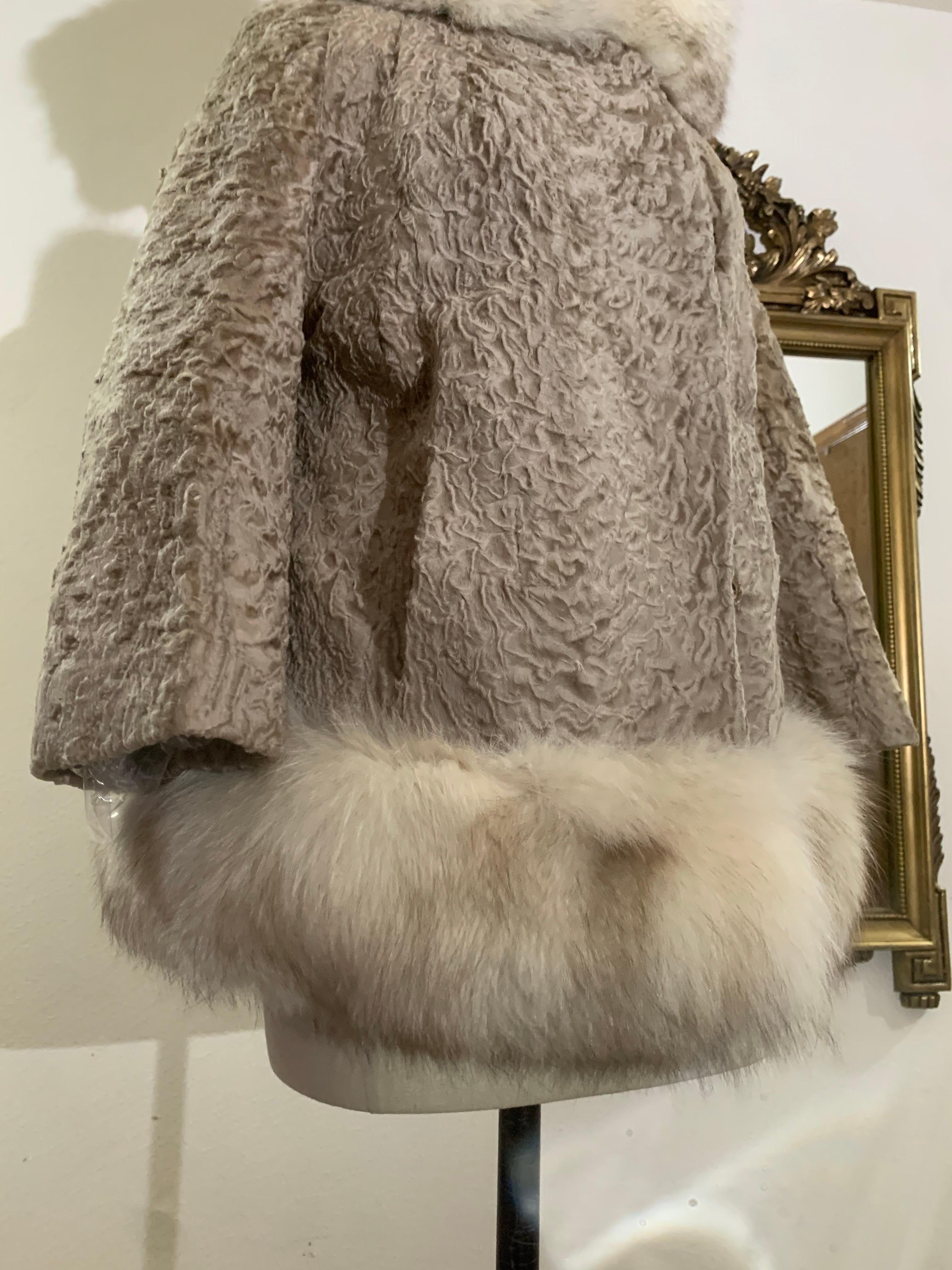 1960s Blonde Astrakhan Princess Fur Coat w Lush Fox Fur Trim & Adolfo Fox Hat 2