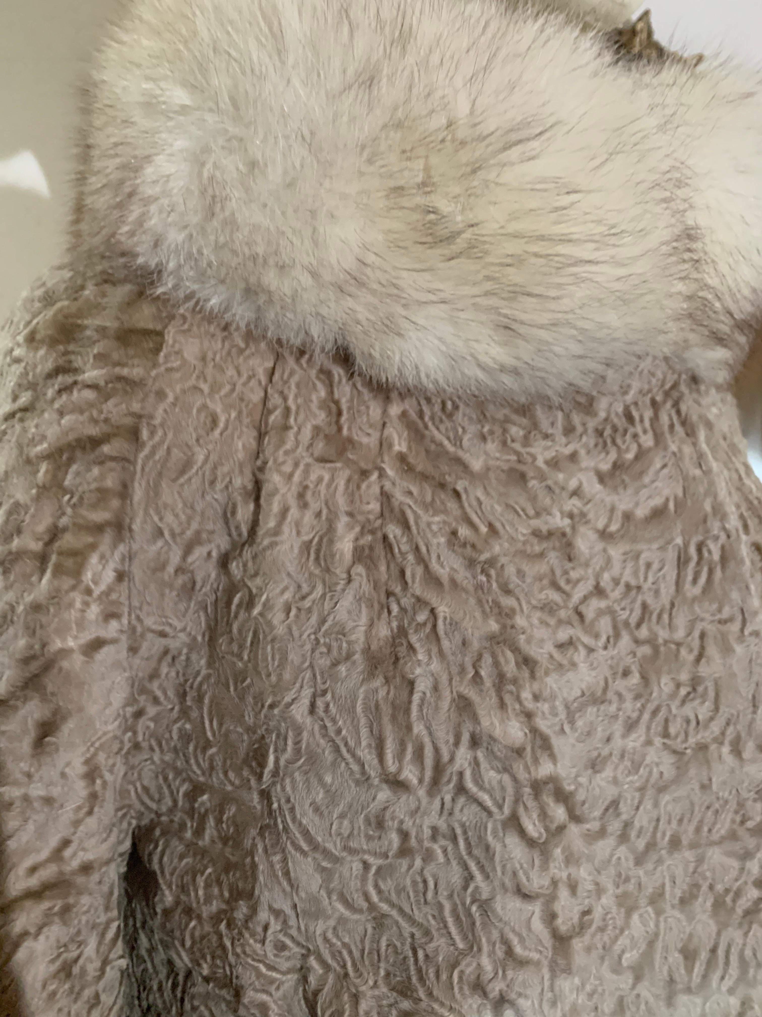 1960s Blonde Astrakhan Princess Fur Coat w Lush Fox Fur Trim & Adolfo Fox Hat 3
