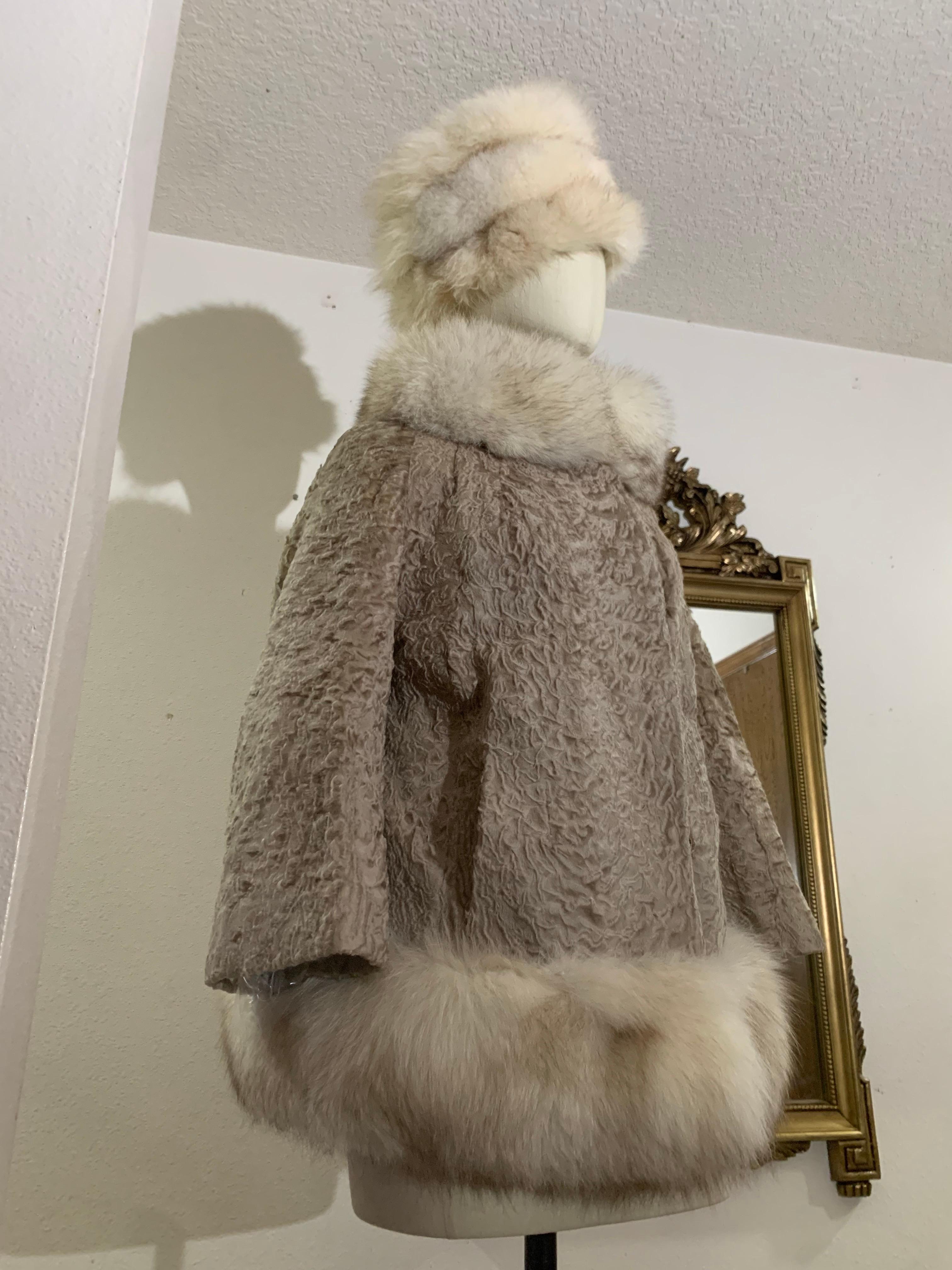 1960s Blonde Astrakhan Princess Fur Coat w Lush Fox Fur Trim & Adolfo Fox Hat 4