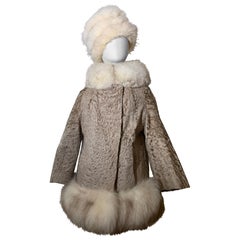 1960s Blonde Astrakhan Princess Fur Coat w Lush Fox Fur Trim & Adolfo Fox Hat