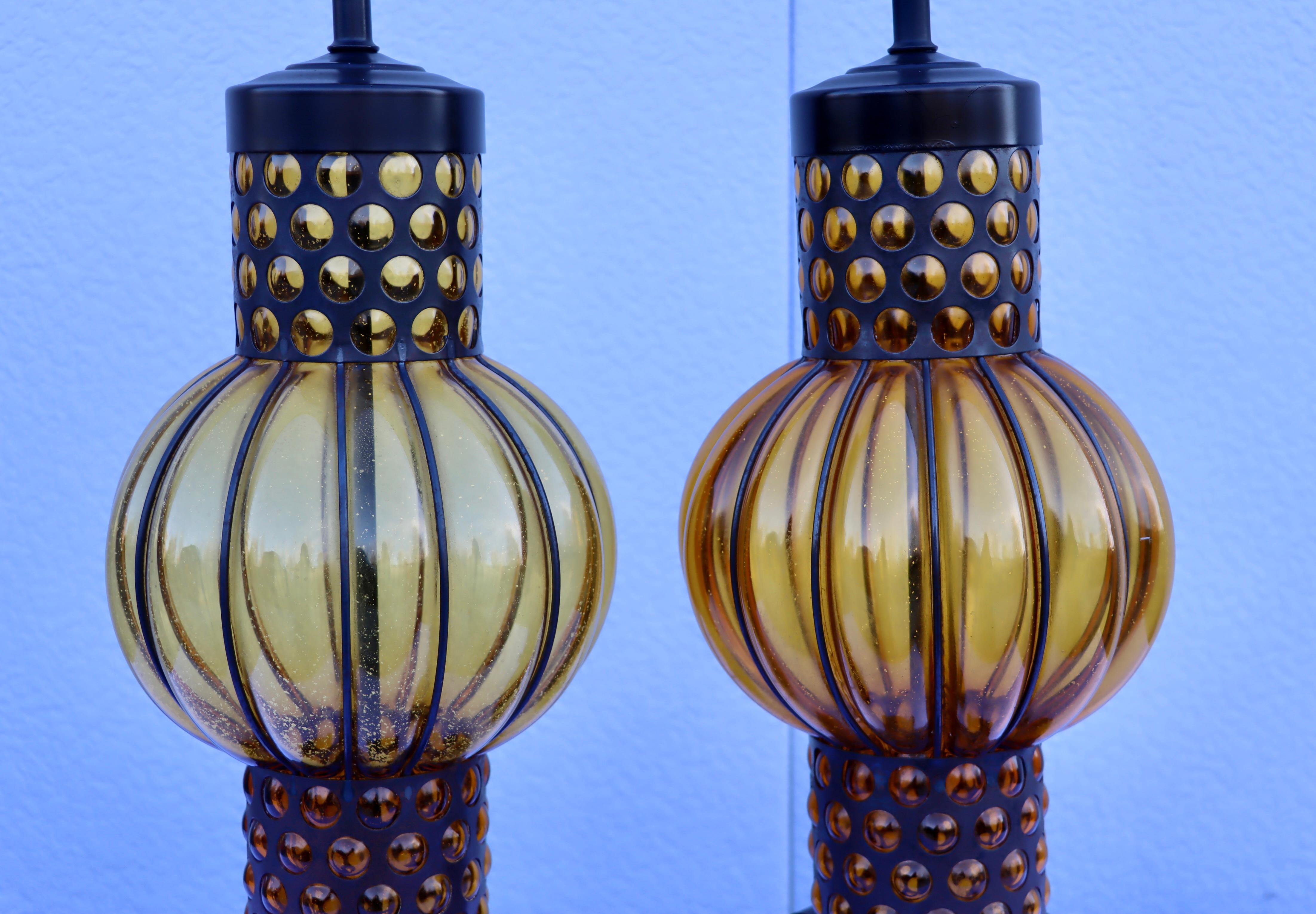 1960's Blown Glass And Iron Table Lamps From Spain For Sale 4