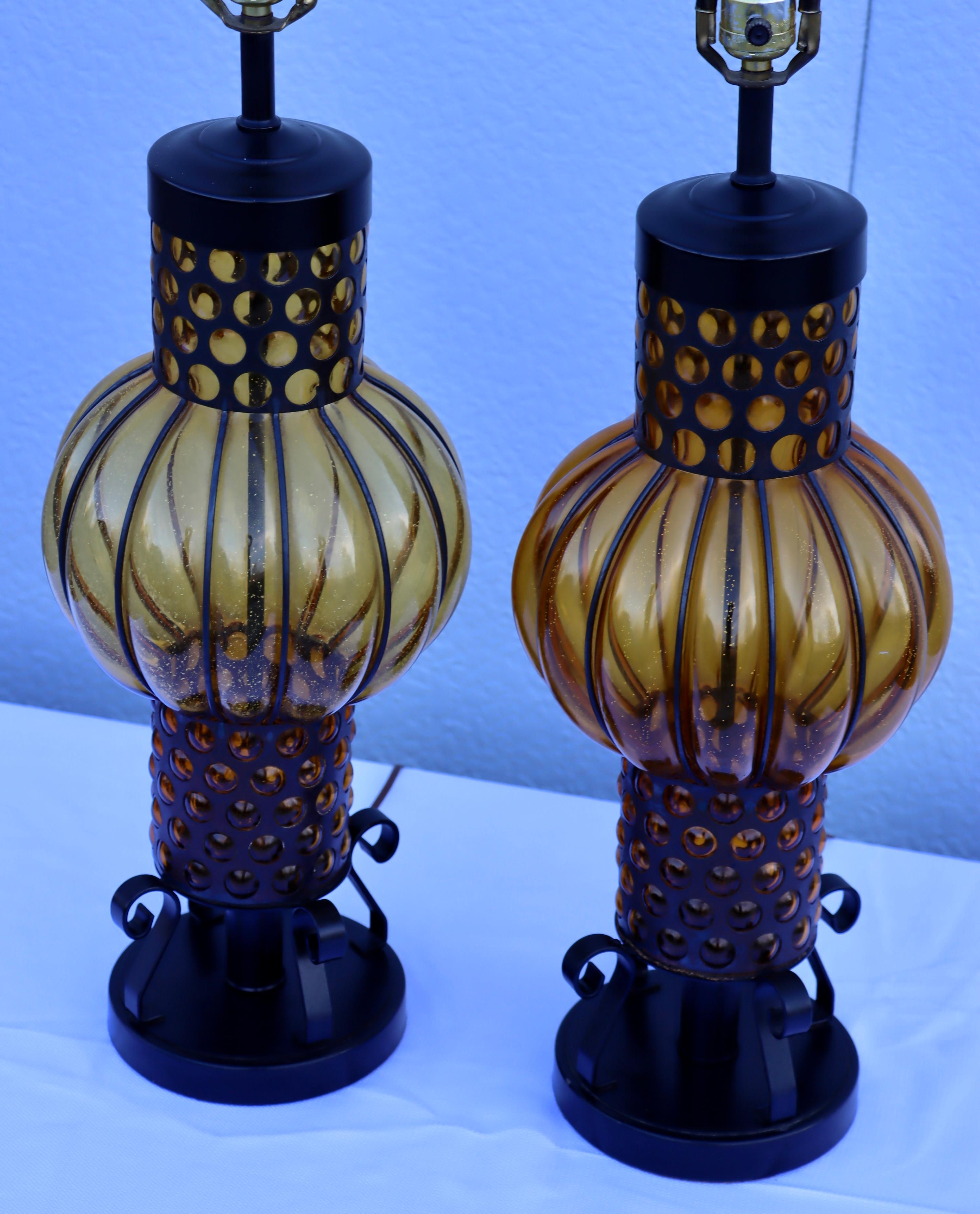 1960's Blown Glass And Iron Table Lamps From Spain For Sale 6